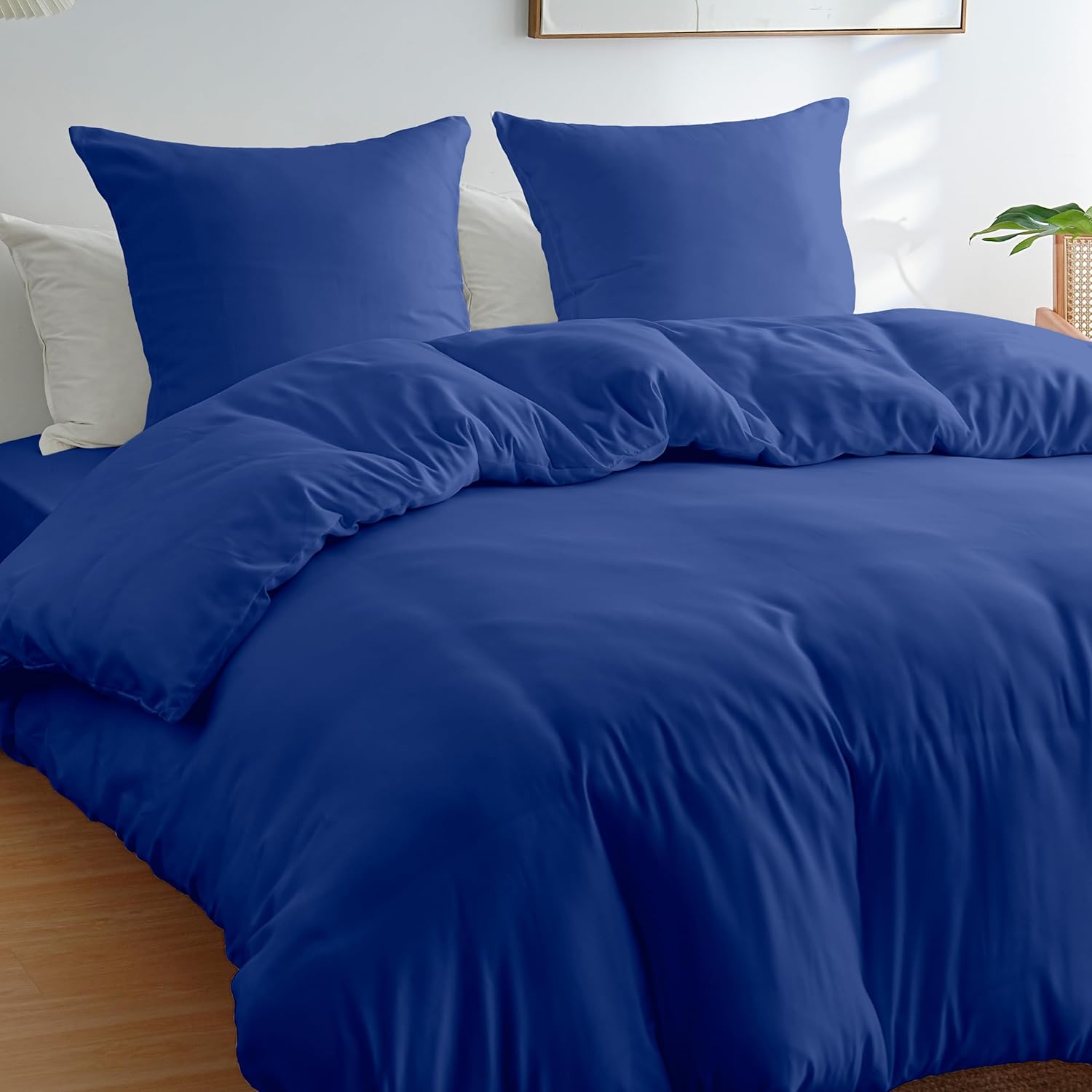 AYSW Duvet Cover 140x200cm+1 Pillowcases 65x65cm Dark Blue Standard Adult Single Bedding Set 80 Threads/cm² in Microfiber Duvet Cover Set 2