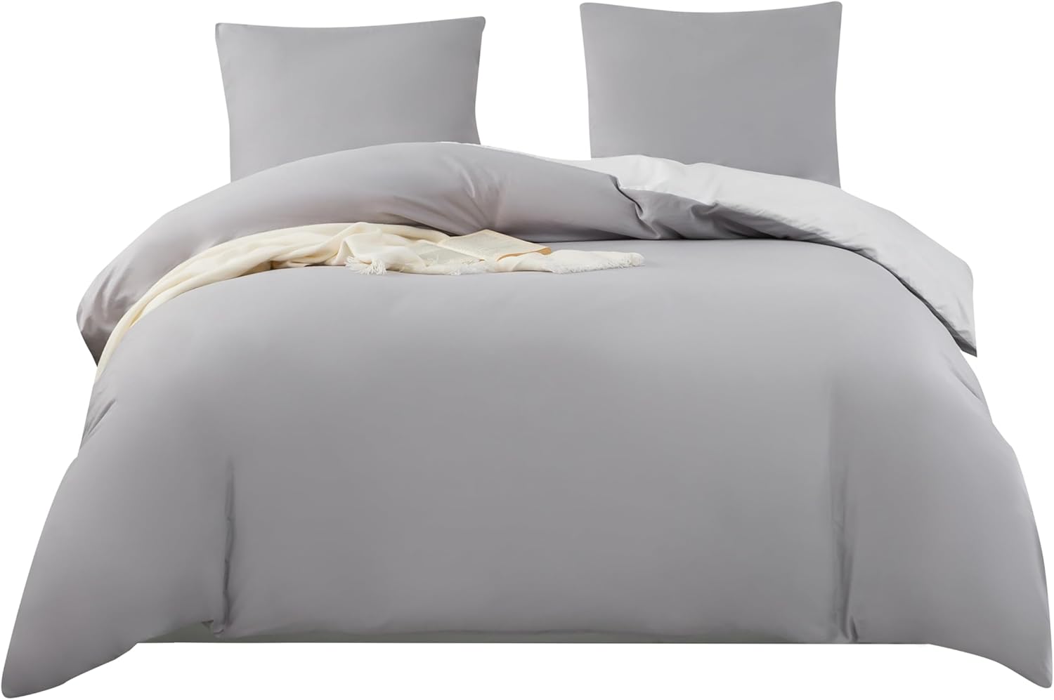 AYSW Reversible Duvet Cover 140x190/200 cm Washed Cotton Grey Pillowcase 65x65x1 cm Bedding Set Natural Wrinkled Look Two-tone for 1 Person Zipper Duvet Cover Sets 9