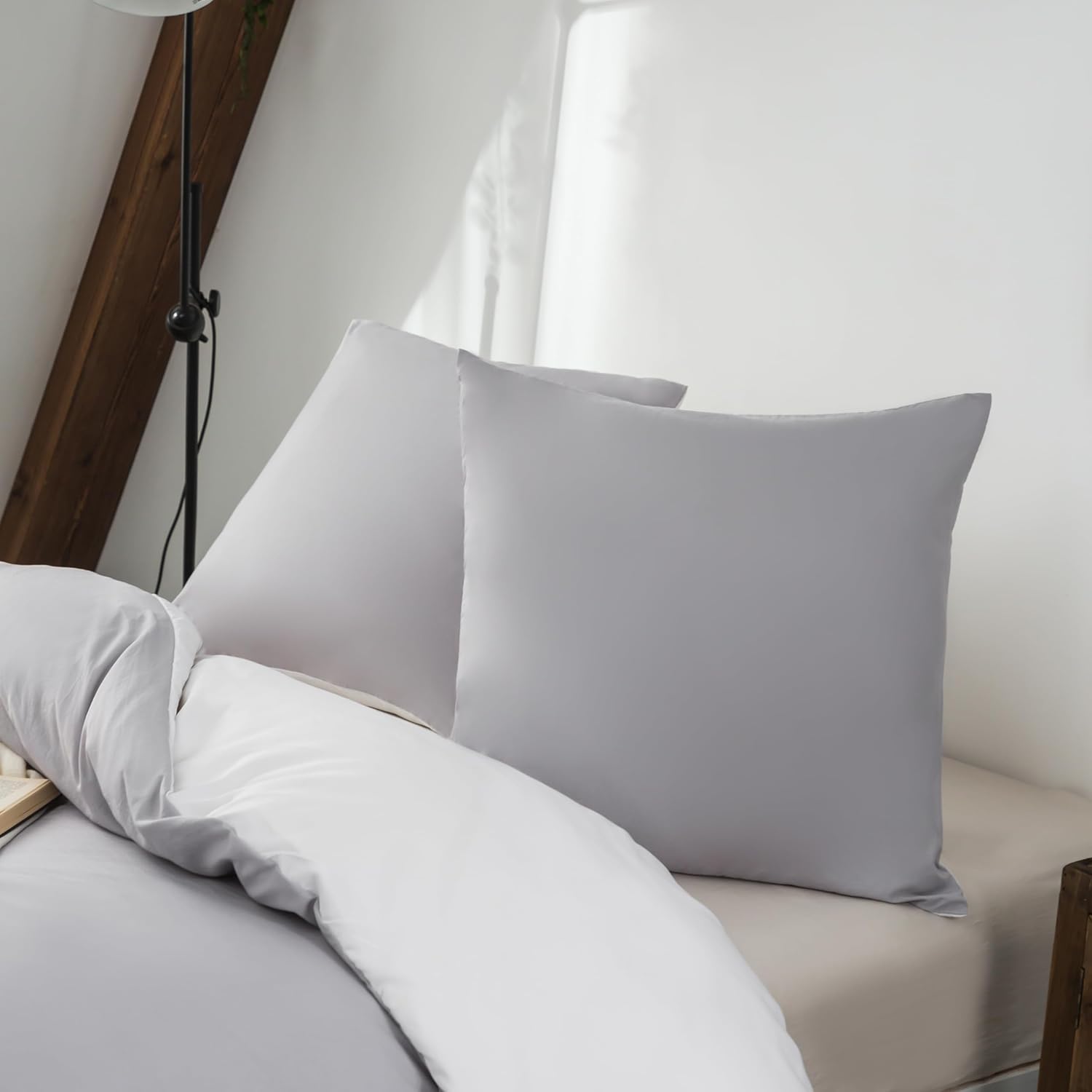 AYSW Reversible Duvet Cover 140x190/200 cm Washed Cotton Grey Pillowcase 65x65x1 cm Bedding Set Natural Wrinkled Look Two-tone for 1 Person Zipper Duvet Cover Sets 7