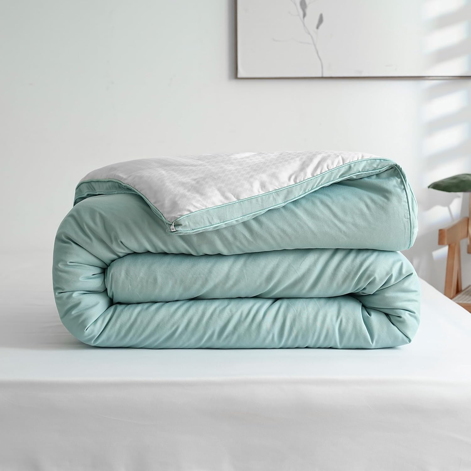 AYSW Two-Tone Duvet Warm in winter 450g/m² Thick 200x200cm Light Green Cream Light Grey White Reversible Bed Duvet Comforter 9