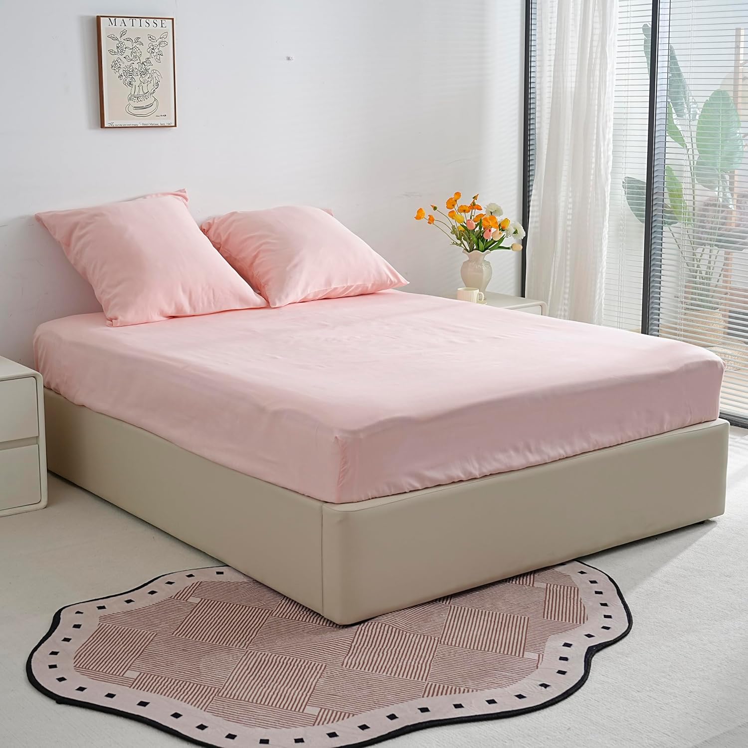 Bettwäsche gebürstet Microfaser Bettbezug und Kopfkissenbezug mit Reißverschluss 4tlg 200x200 cm + 160X200 cm Perlenrosa 3
