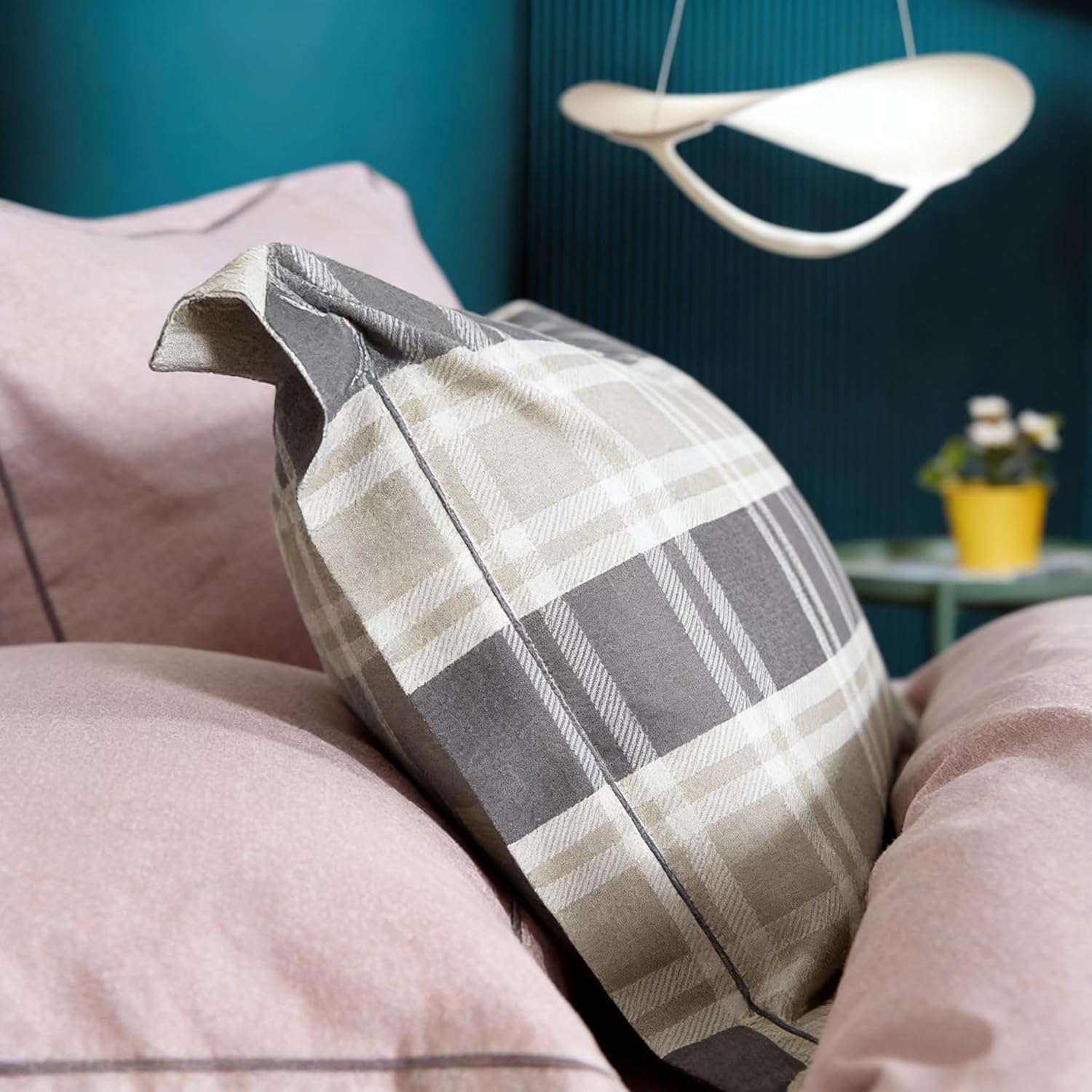 Générique Microfiber Duvet Cover, Bedding Set with 2 Pillowcases 65x65cm, Grey and White Check Pattern, Pale Pink, 220x240 cm, Machine Washable, Comfortable 8