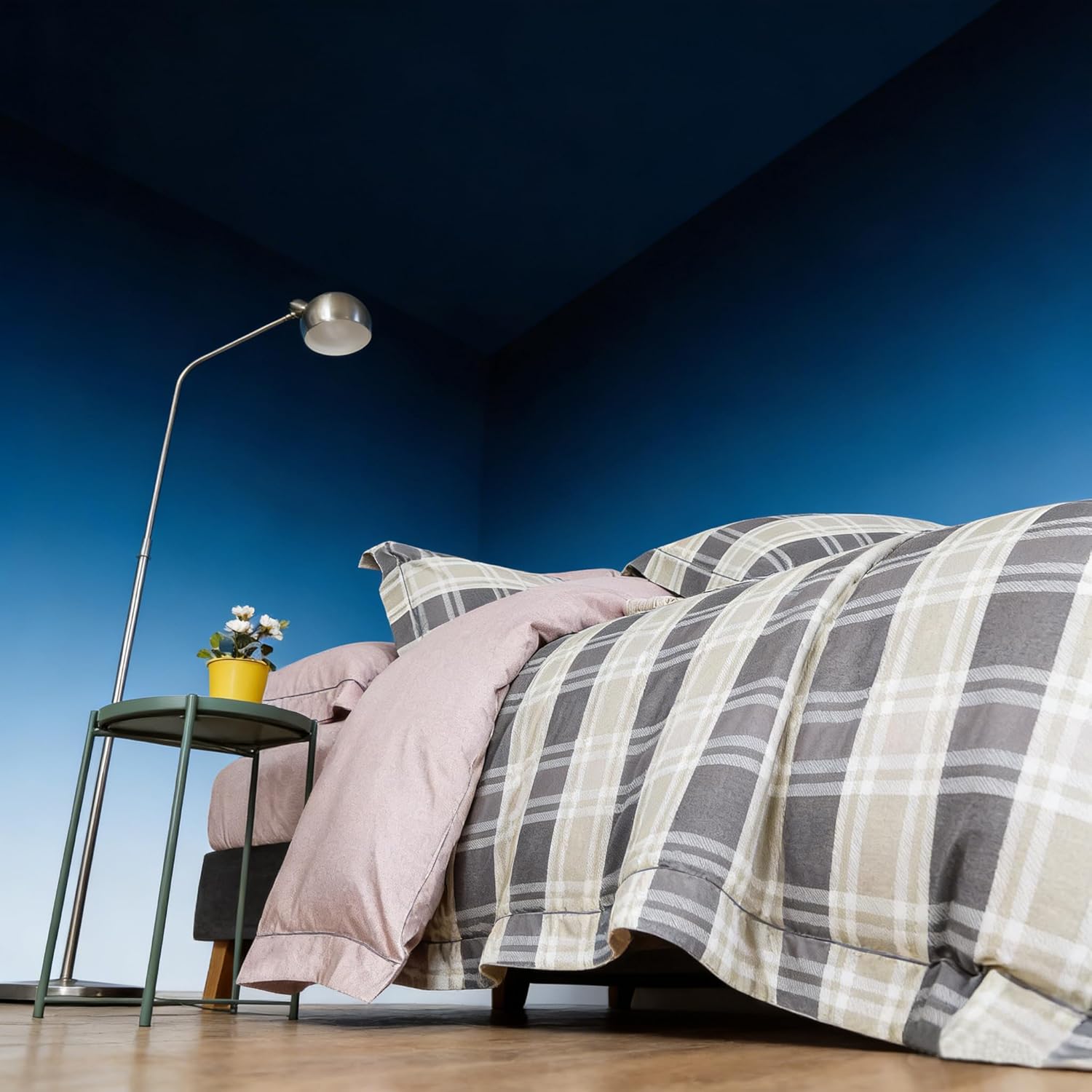 Générique Microfiber Duvet Cover, Bedding Set with 2 Pillowcases 65x65cm, Grey and White Check Pattern, Pale Pink, 220x240 cm, Machine Washable, Comfortable 4