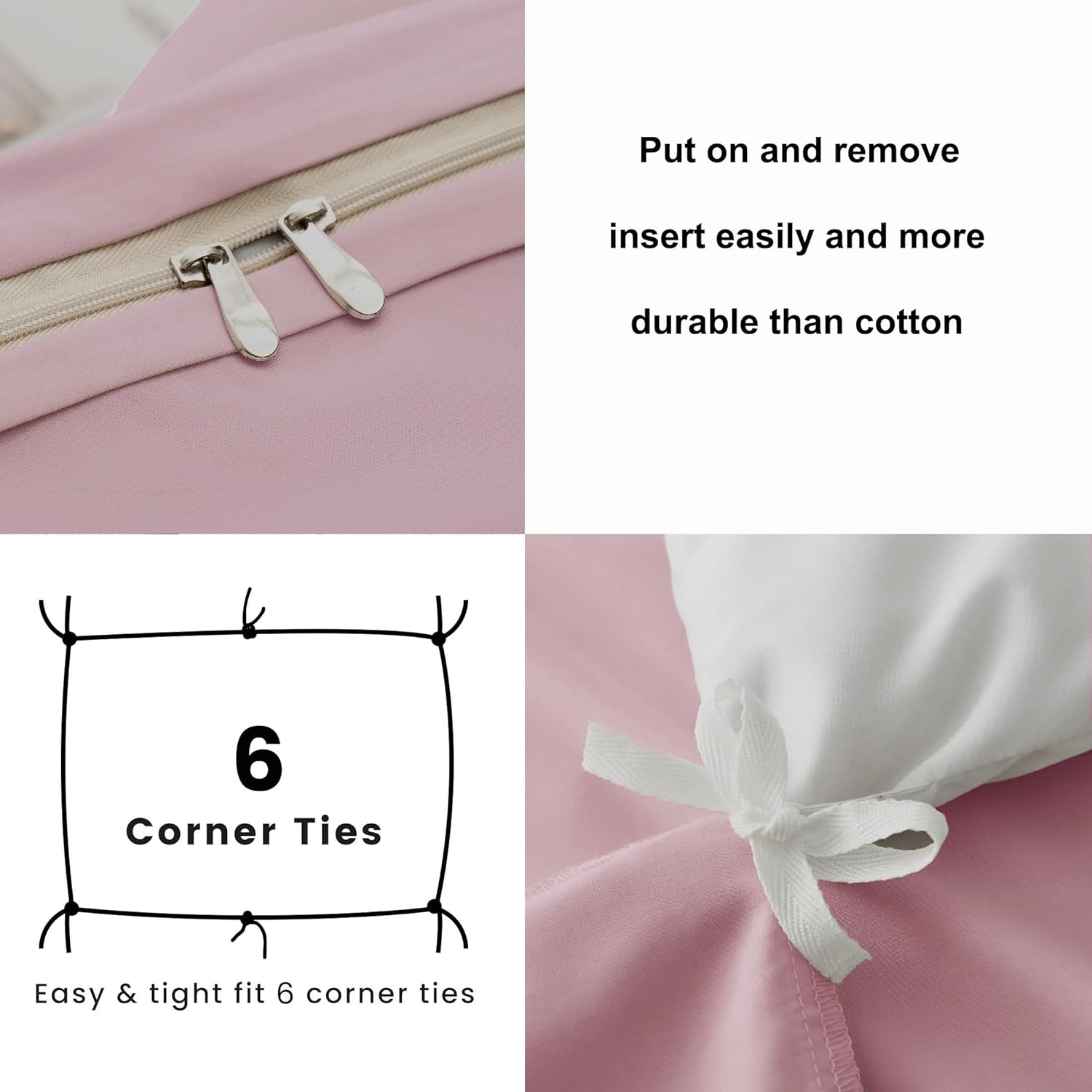 AYSW Warm Bedding Double Duvet Cover Set 3 PCS Plain Brushed Microfiber Bedding 1 Duvet Cover with 2 Zippers and 2 Pillowcases Pink 2