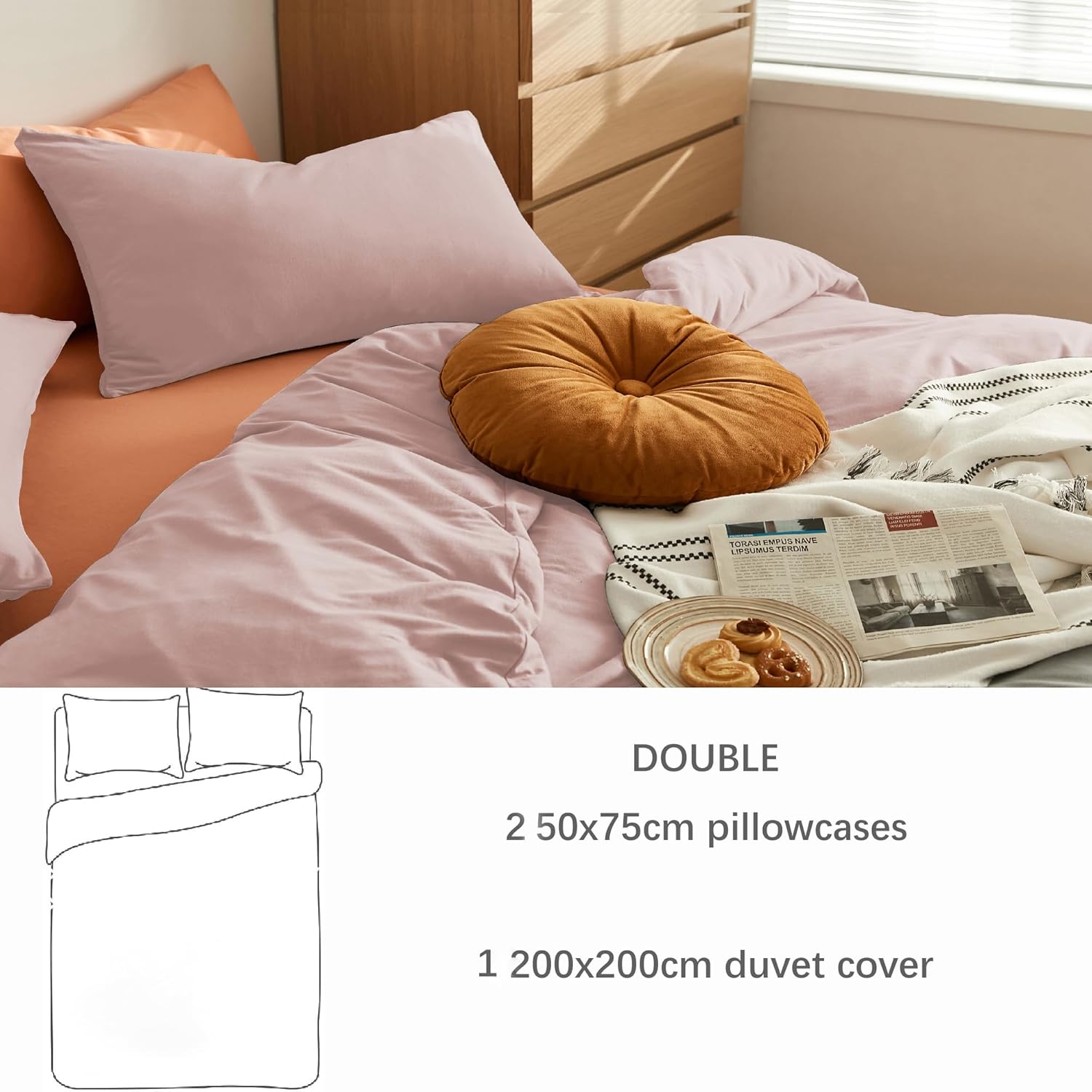 AYSW Warm Bedding Double Duvet Cover Set 3 PCS Plain Brushed Microfiber Bedding 1 Duvet Cover with 2 Zippers and 2 Pillowcases Pink 6