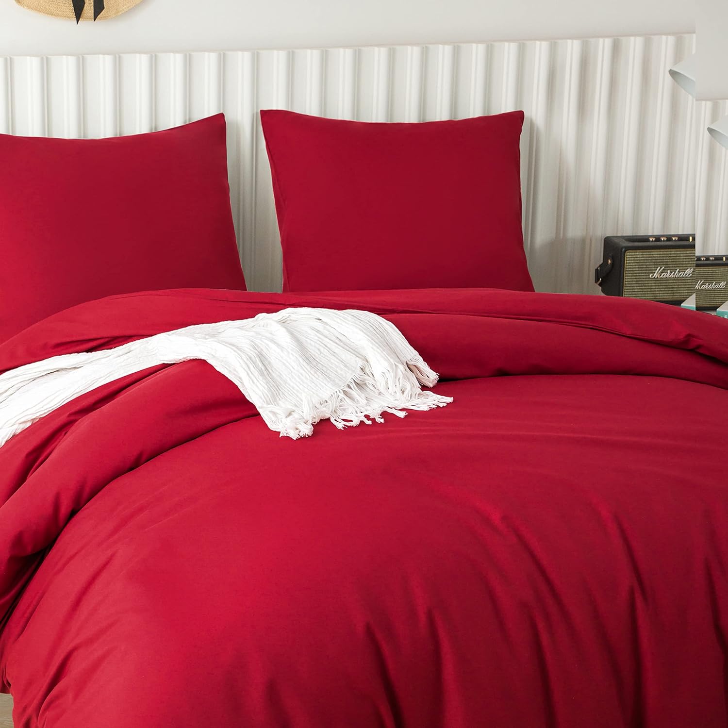 AYSW Bettbezug 140x190/200cm+1 Kopfkissenbezug 65x65cm Rot Bettwäsche 1 Person 100 Fäden/cm² aus Mikrofaser mit Reißverschluss 2