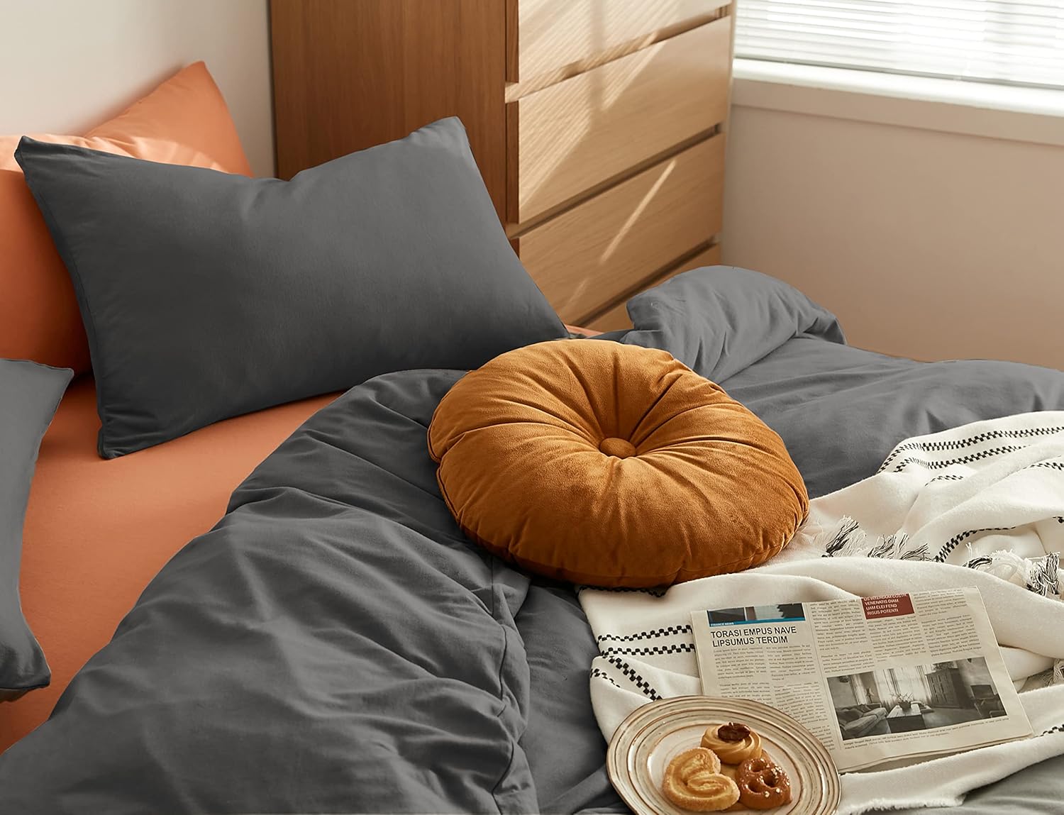 AYSW Duvet Cover 220x240cm+2 Pillowcases 65x65cm Grey Adult 2 Person Bedding Set 100 Thread/cm² in Microfiber with Zipper 3