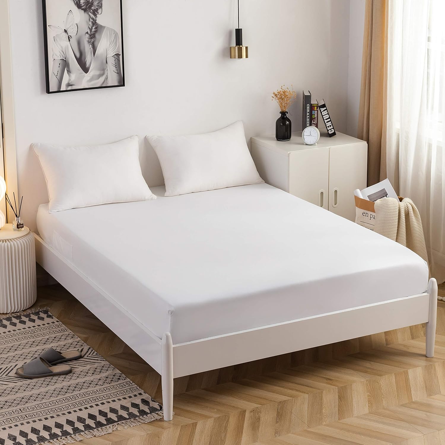 AYSW Fitted Sheet 160x200cm with 30cm Pocket White Fitted Sheet 100 GSM in High Quality Microfiber 100% Polyester Soft, Resistant, Wrinkle-Resistant 2