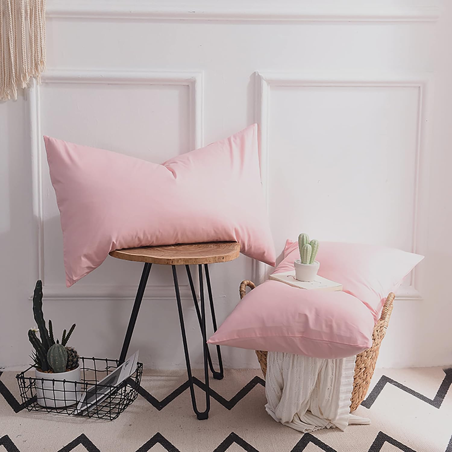 AYSW Warme Kissenbezüge mit Reißverschluss 50X75 cm 4er Pack - Superweiche, atmungsaktive, gebürstete Mikrofaser-Kissenbezüge für Haar und Haut Rosa 4