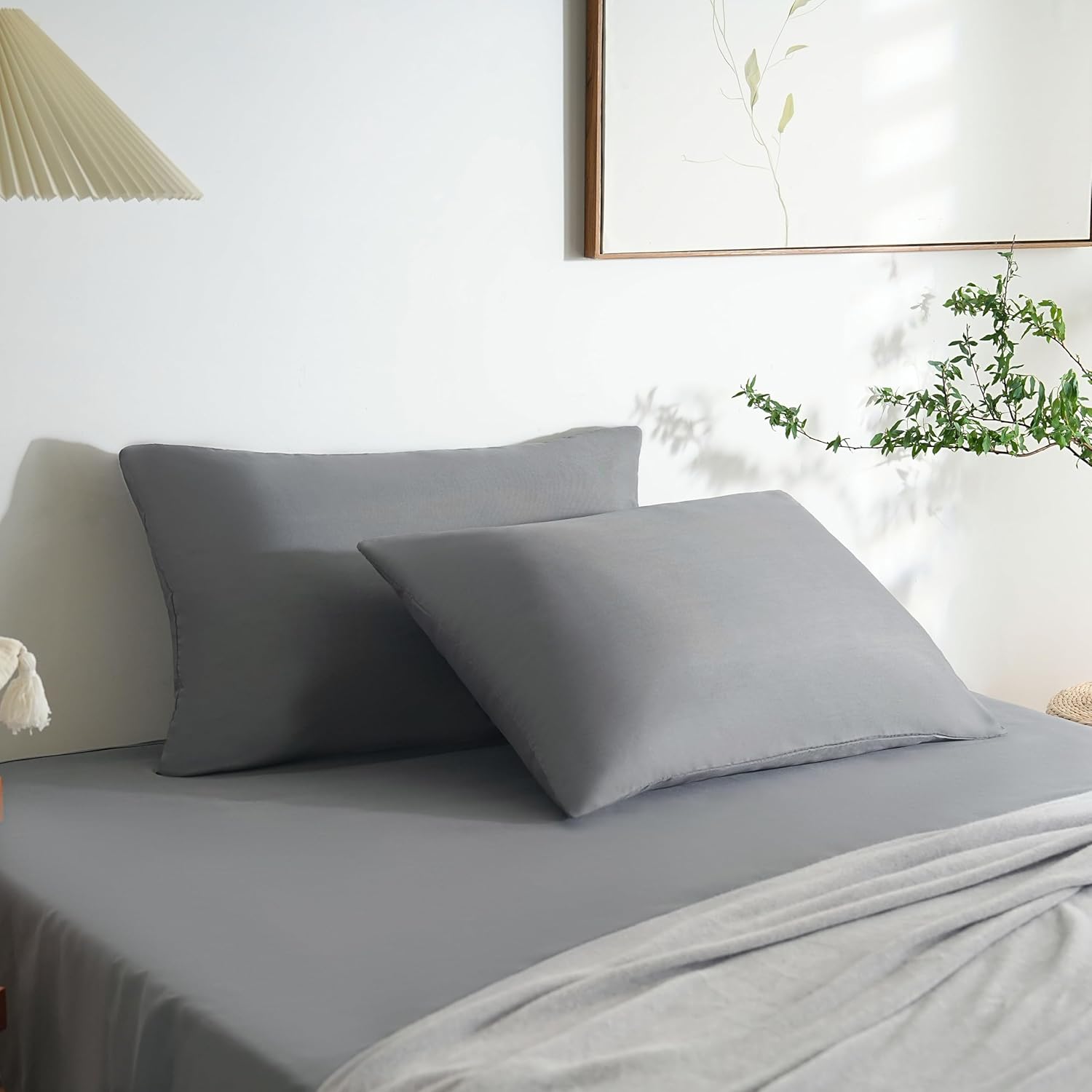 Set of 2- Pillowcases Grey 50x70cm Pillowcase with A Zipper in Microfiber 2