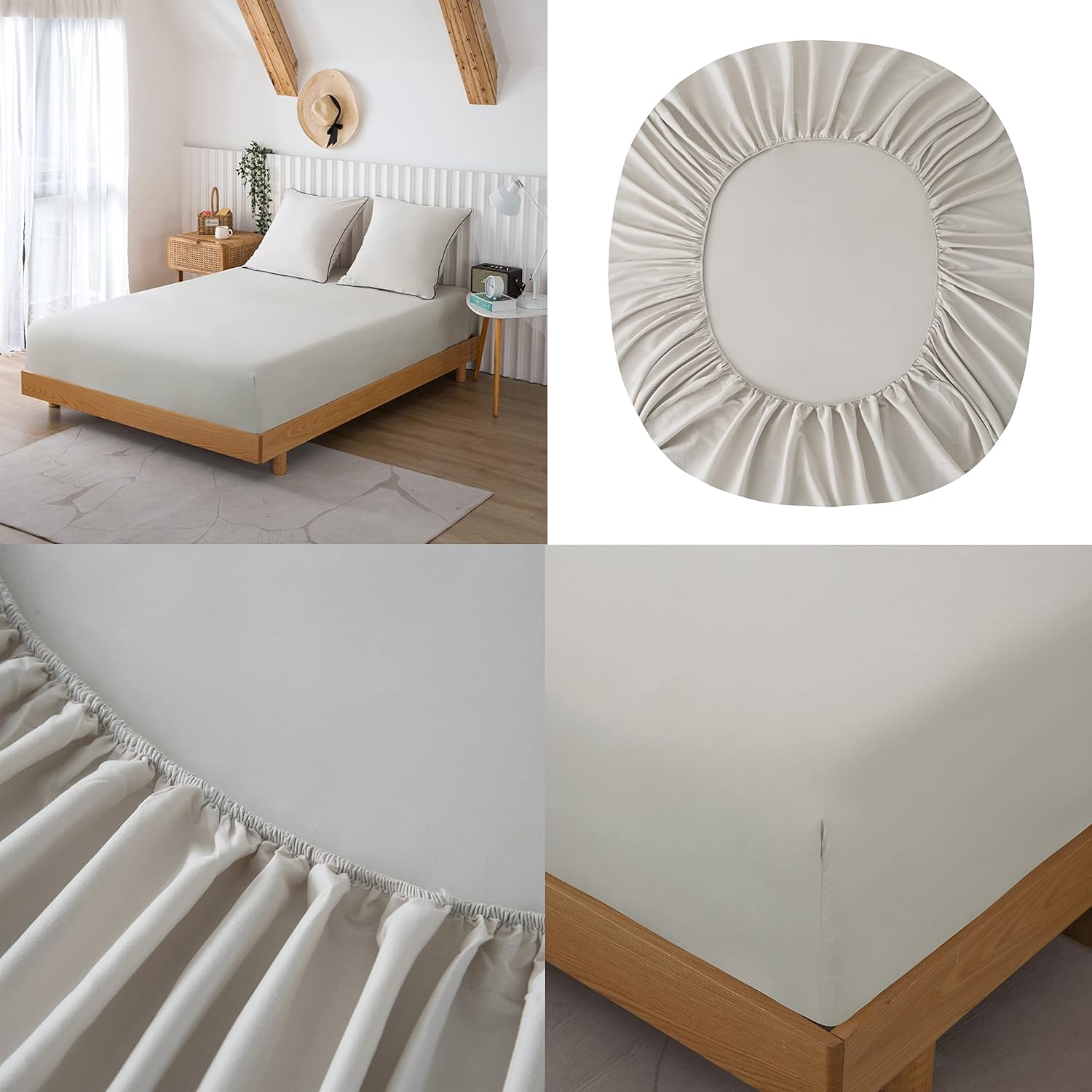 AYSW 4-Piece Bedding Set Duvet Cover 220x240cm + Fitted Sheet 160x200cm with 2 pillowcases 65x65cm Beige for 2 Persons Set 120 Threads/cm² in Microfiber 5