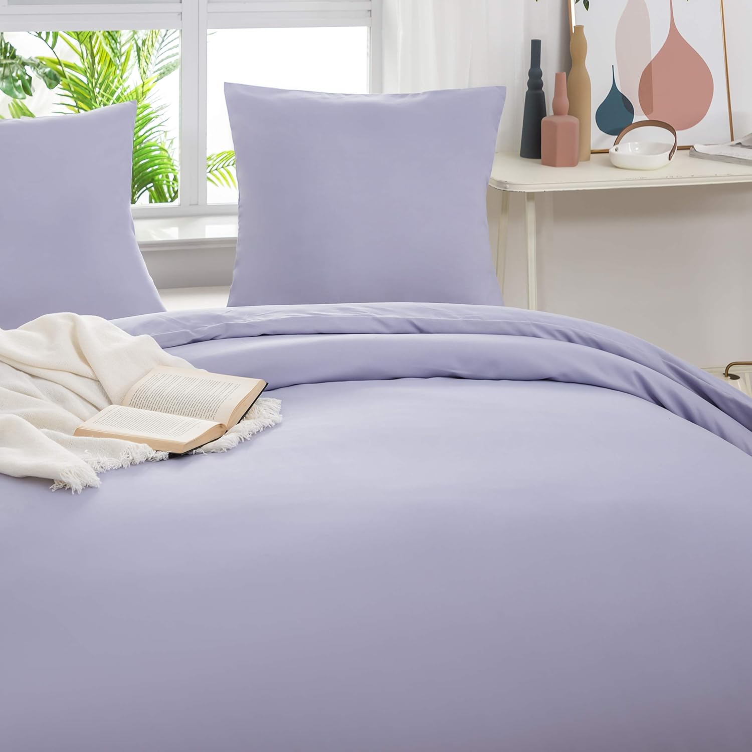 AYSW Duvet Cover 220x240cm+2 Pillowcases 65x65cm Light Purple Adult Bedding Set 2 Person 100 Thread/cm² in Microfiber with Zipper 4