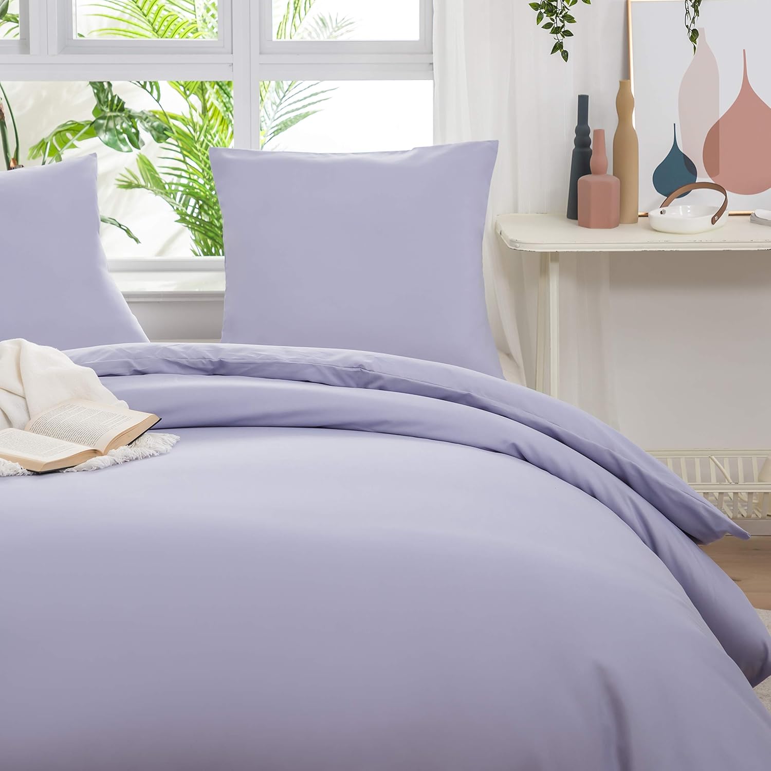 AYSW Duvet Cover 220x240cm+2 Pillowcases 65x65cm Light Purple Adult Bedding Set 2 Person 100 Thread/cm² in Microfiber with Zipper 2