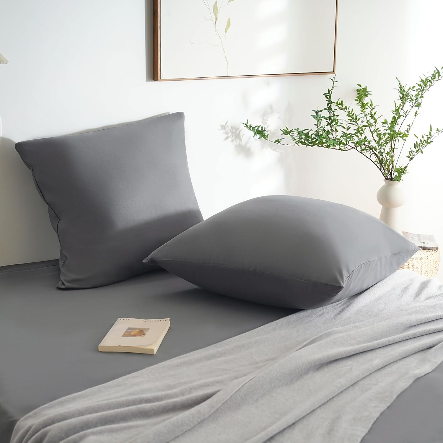 AYSW 2er-Set Kissenbezüge Grau 65x65cm Kissenbezug mit Reißverschluss aus Mikrofaser 2