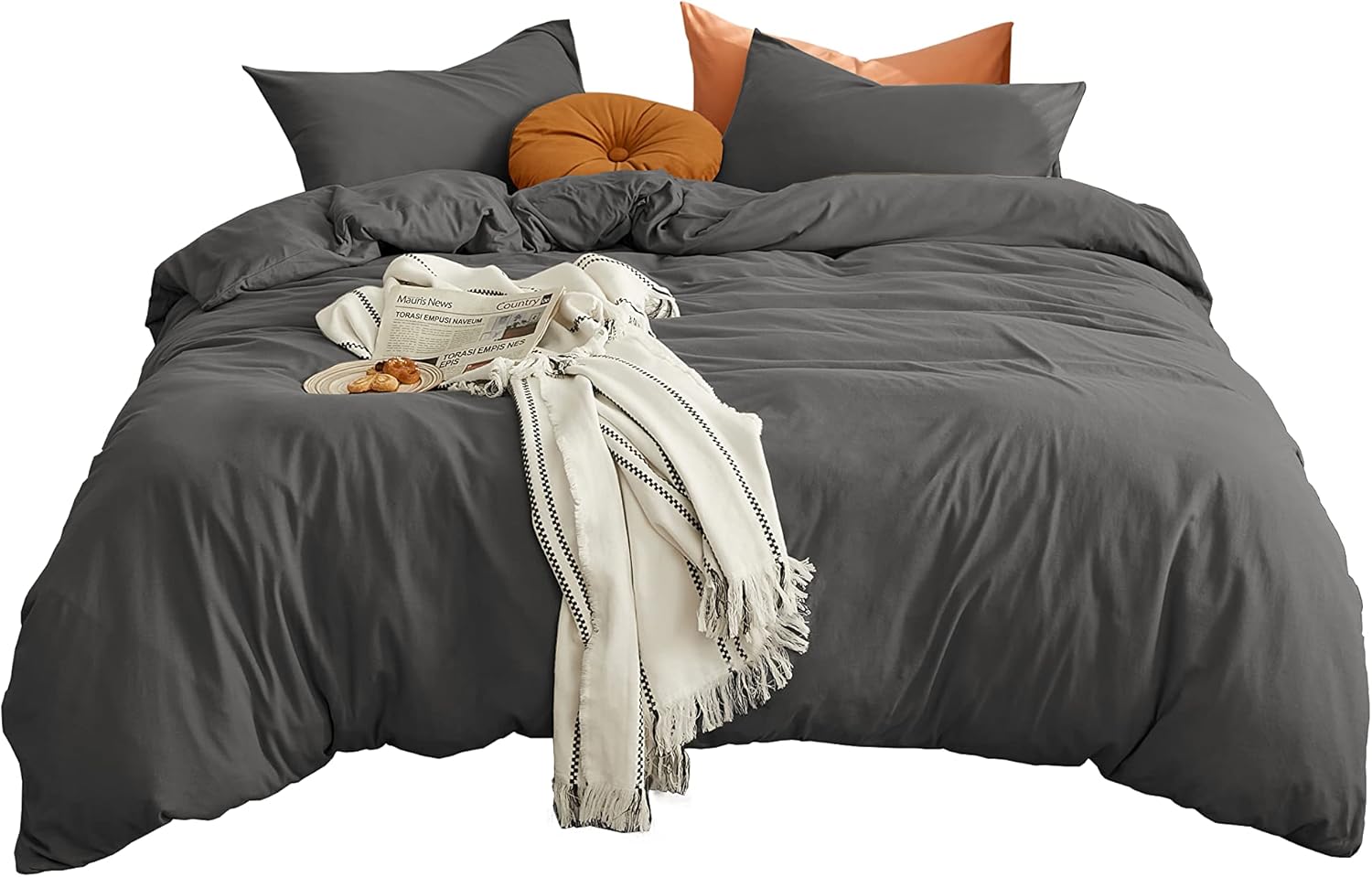 AYSW Duvet Cover 240x260cm+2 Pillowcases 65x65cm Grey Adult Bedding Set 2 Person 100 Thread/cm² in Microfiber with Zipper 6
