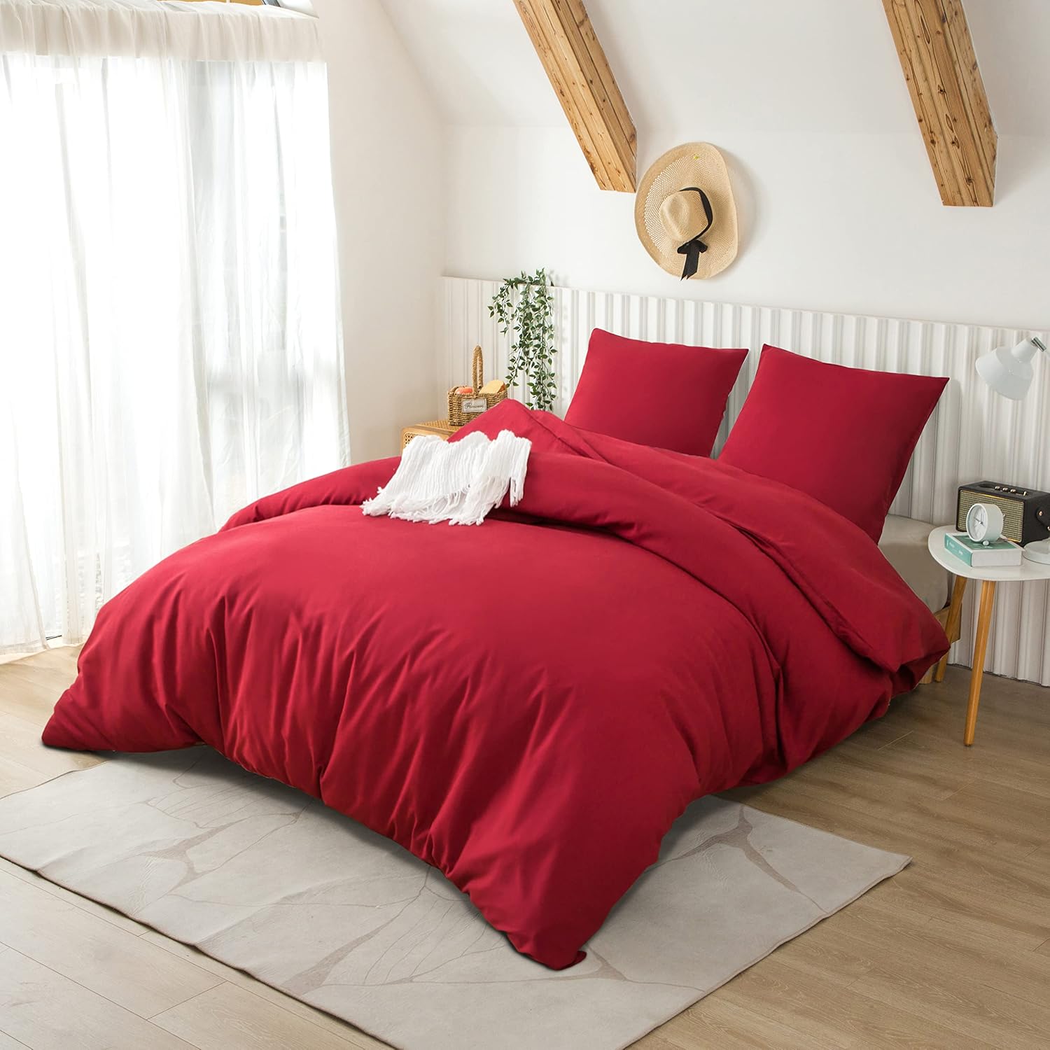 AYSW Bettbezug 240x260cm+2 Kissenbezüge 65x65cm Rot Bettwäsche für Erwachsene 2 Personen 100 Fäden/cm² aus Mikrofaser mit Reißverschluss 3