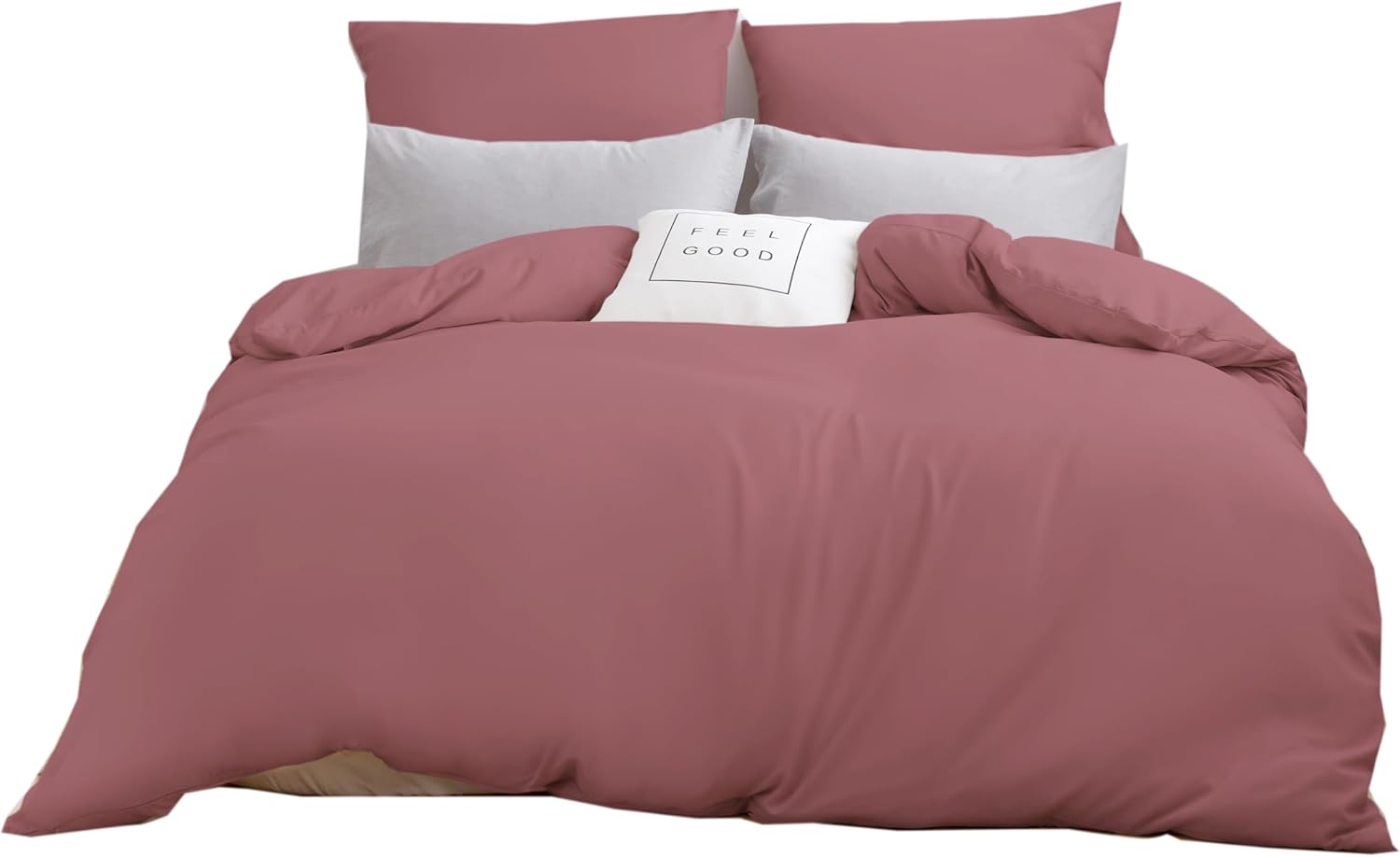 AYSW Bettbezug 220x240cm+2 Kissenbezüge 65x65cm Altrosa Bettwäscheset für Erwachsene 2 Personen 100 Fäden/cm² aus Mikrofaser mit Reißverschluss 6