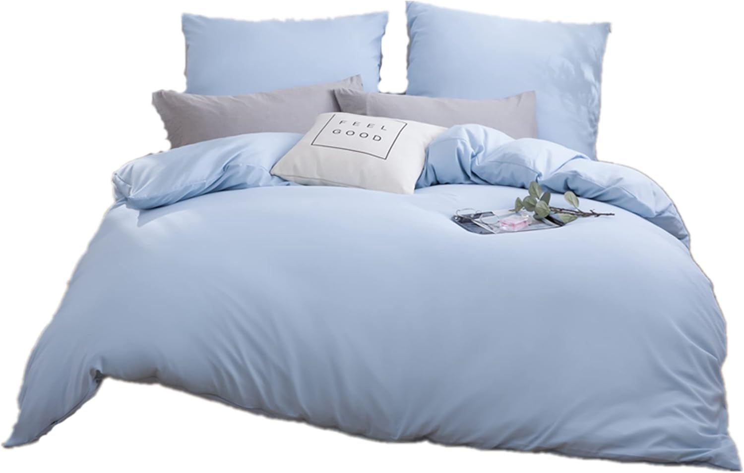 AYSW Duvet Cover 220x240cm+2 Pillowcases 65x65cm Light Blue Adult Bedding Set 2 Person 100 Threads/cm² in Microfiber with Zipper 5