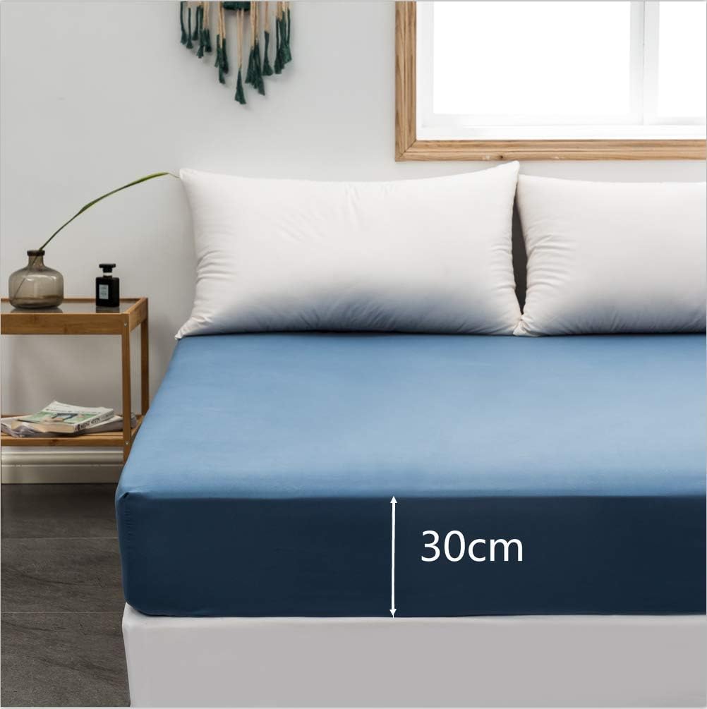 AYSW Fitted Sheet 140x190-200cm with 30cm Pocket Blue Fitted Sheet 100 GSM in High Quality Microfiber 100% Polyester Soft, Resistant, Wrinkle-free 2