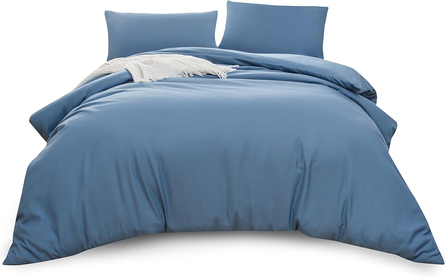 AYSW Bettbezug 220x240cm+2 Kissenbezüge 65x65cm Blau Bettwäsche für Erwachsene 2 Personen 100 Fäden/cm² aus Mikrofaser mit Reißverschluss 3