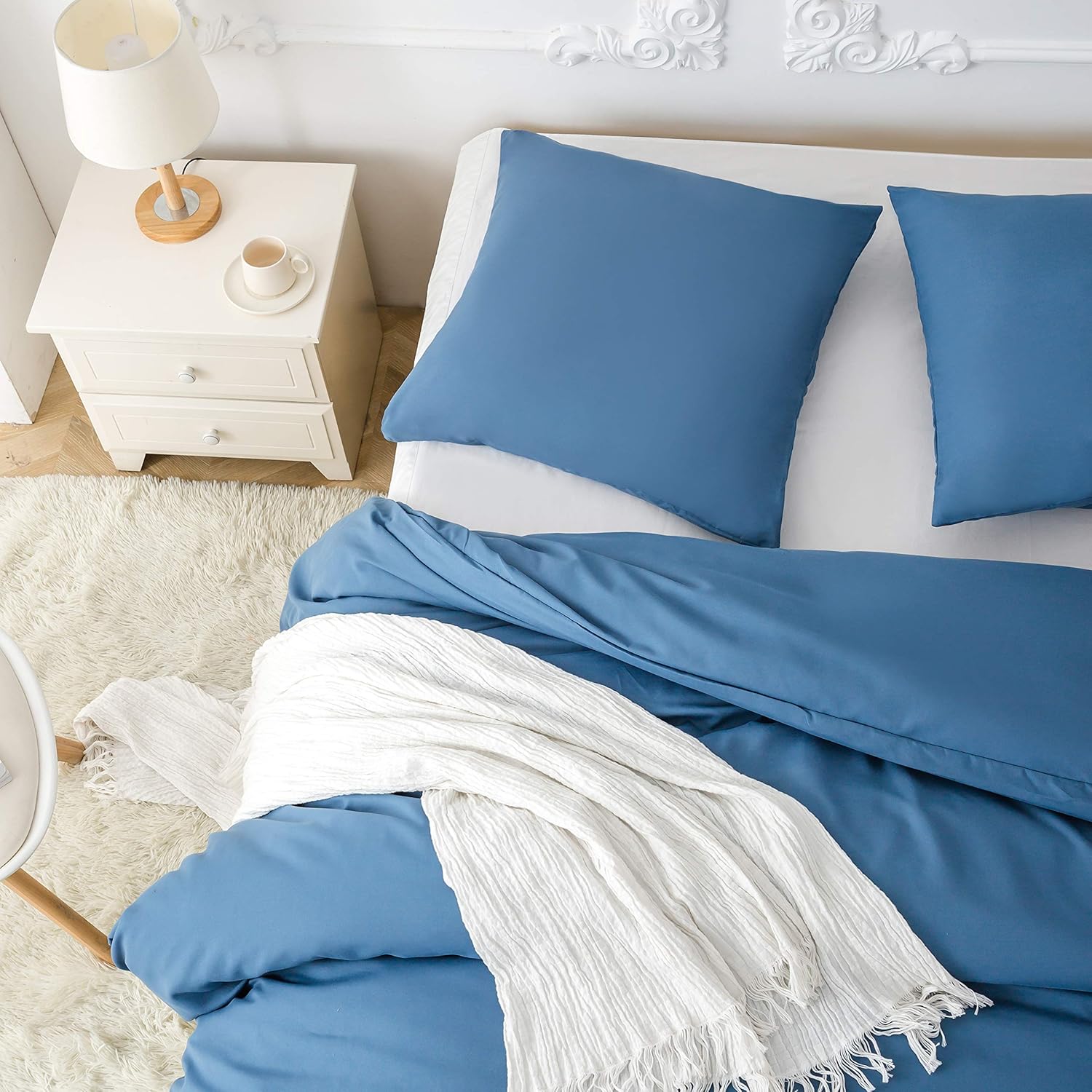 AYSW Bettbezug 220x240cm+2 Kissenbezüge 65x65cm Blau Bettwäsche für Erwachsene 2 Personen 100 Fäden/cm² aus Mikrofaser mit Reißverschluss 4