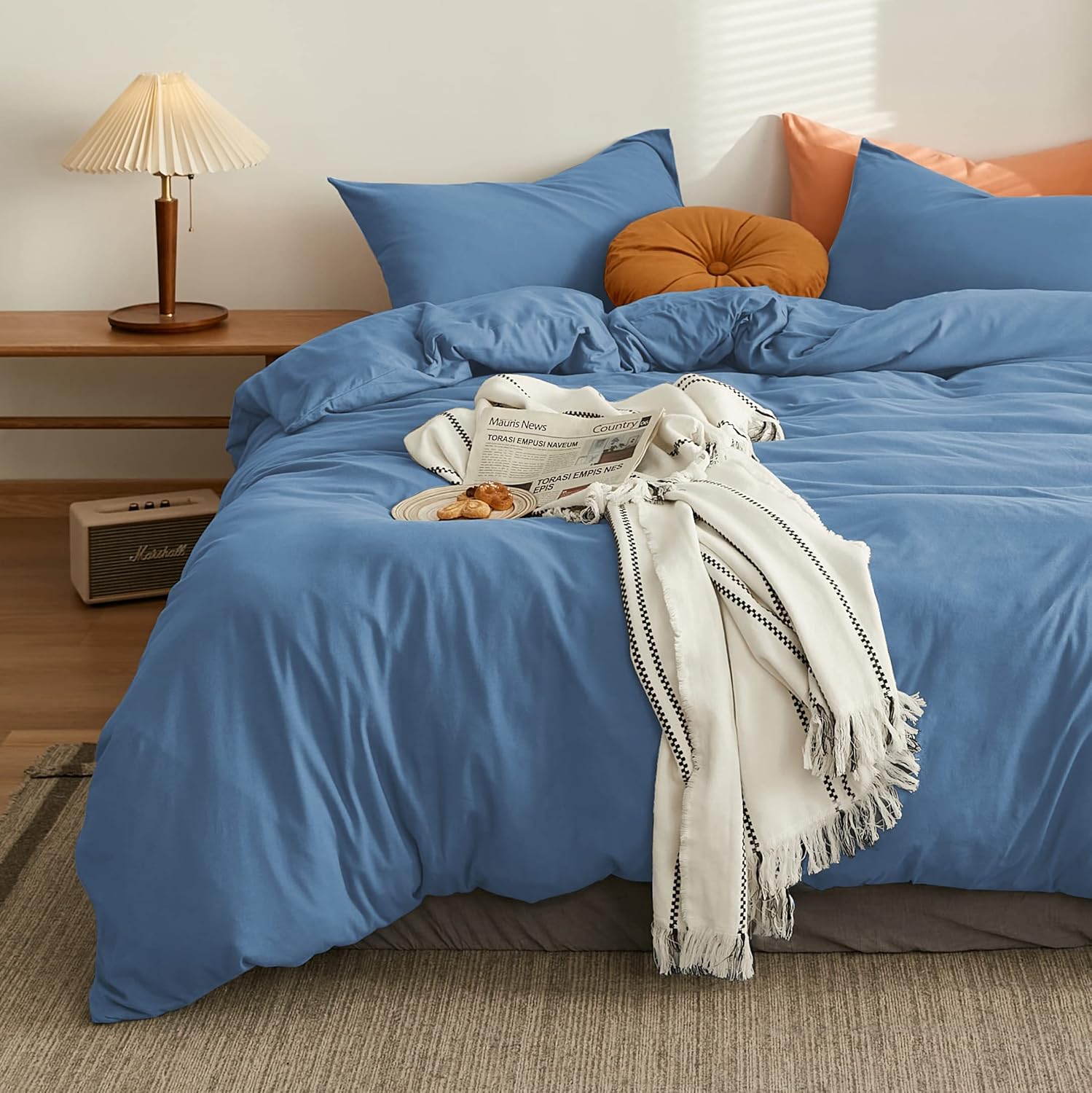 AYSW Bettbezug 220x240cm+2 Kissenbezüge 65x65cm Blau Bettwäsche für Erwachsene 2 Personen 100 Fäden/cm² aus Mikrofaser mit Reißverschluss 2