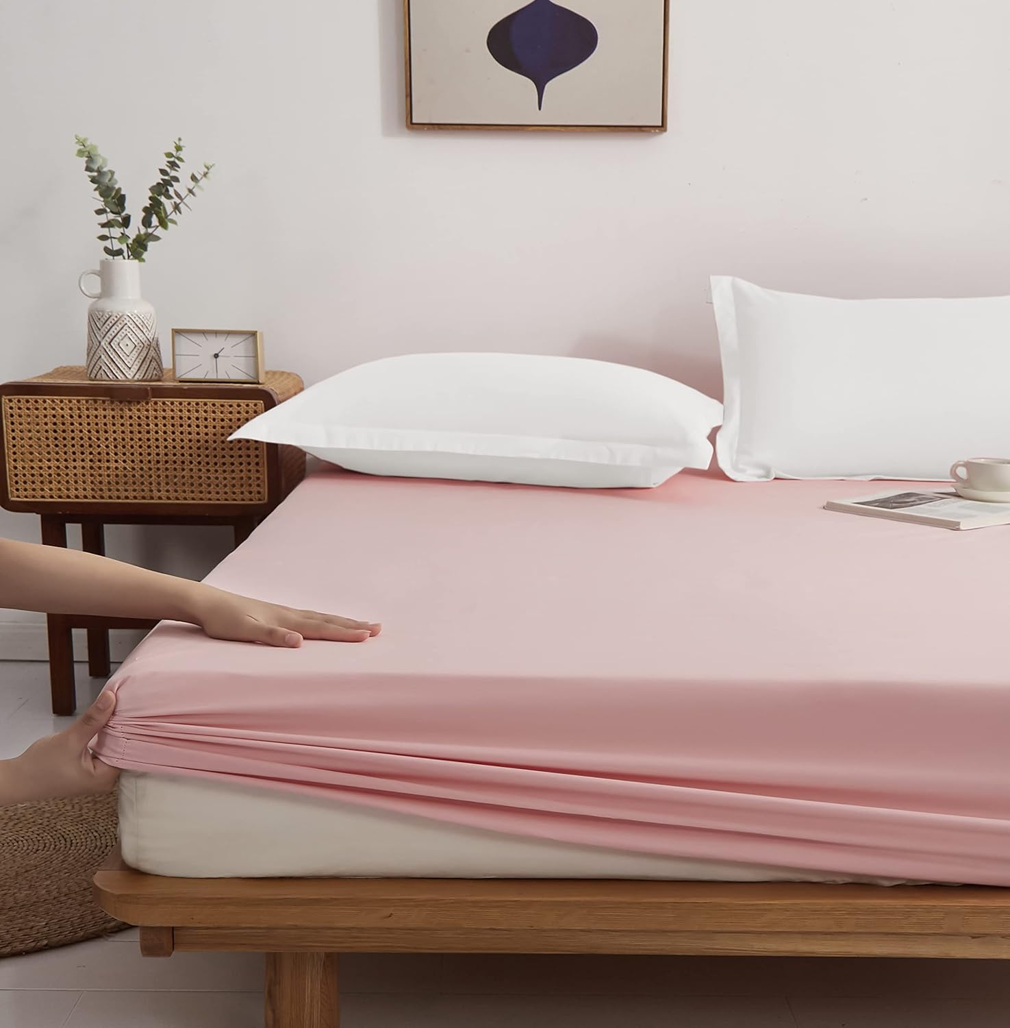 AYSW Fitted Sheet 140x190-200cm with 30cm Pocket Pink Fitted Sheet 100 GSM in High Quality Microfiber 100% Polyester Soft, Resistant, Wrinkle-free 3