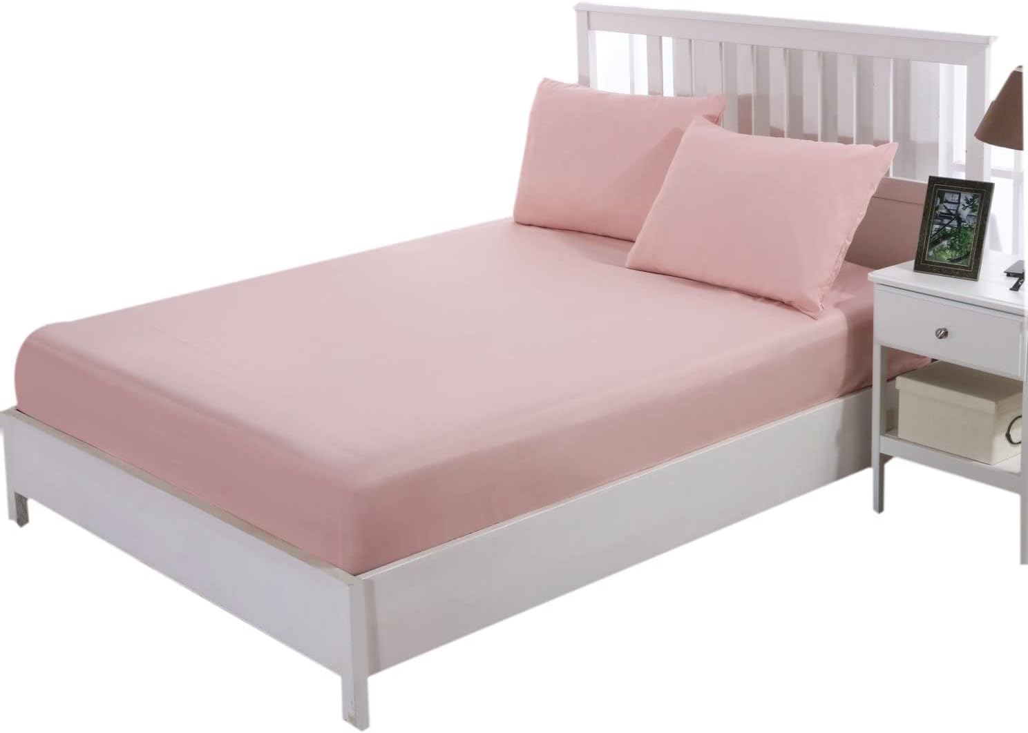 AYSW Fitted Sheet 140x190-200cm with 30cm Pocket Pink Fitted Sheet 100 GSM in High Quality Microfiber 100% Polyester Soft, Resistant, Wrinkle-free 5
