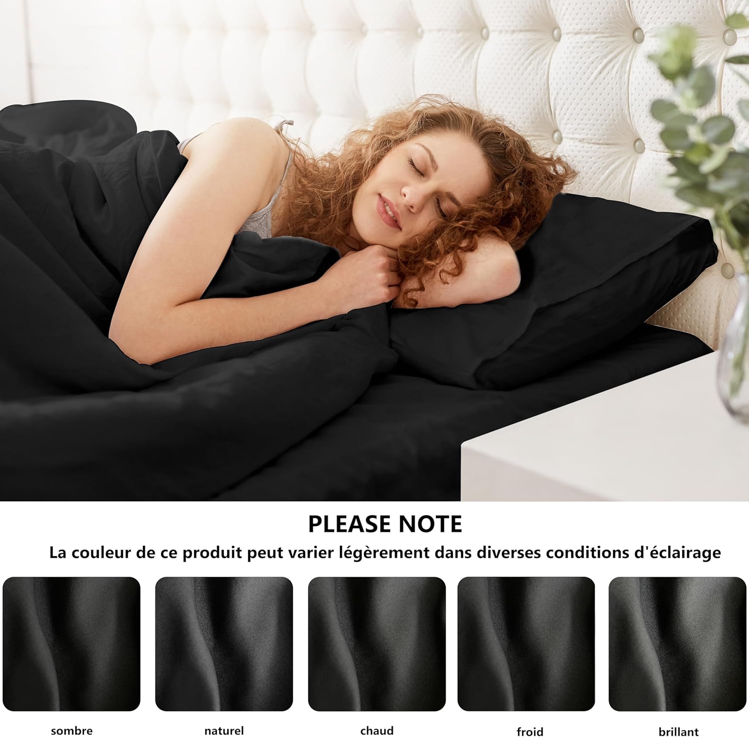 AYSW Lot de 2- Taies d'oreiller 65x65cm Noir Housse d'oreiller avec Une Fermeture éclair en Microfibre 7