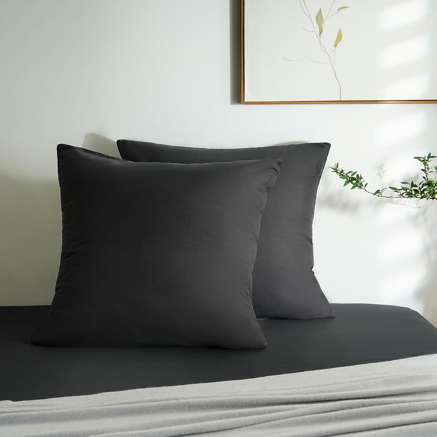 AYSW Lot de 2- Taies d'oreiller 65x65cm Noir Housse d'oreiller avec Une Fermeture éclair en Microfibre 3