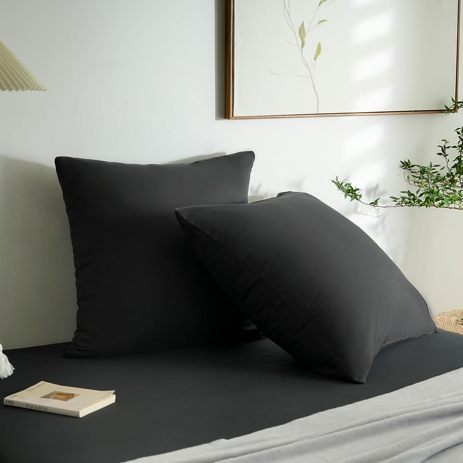 AYSW Lot de 2- Taies d'oreiller 65x65cm Noir Housse d'oreiller avec Une Fermeture éclair en Microfibre 2