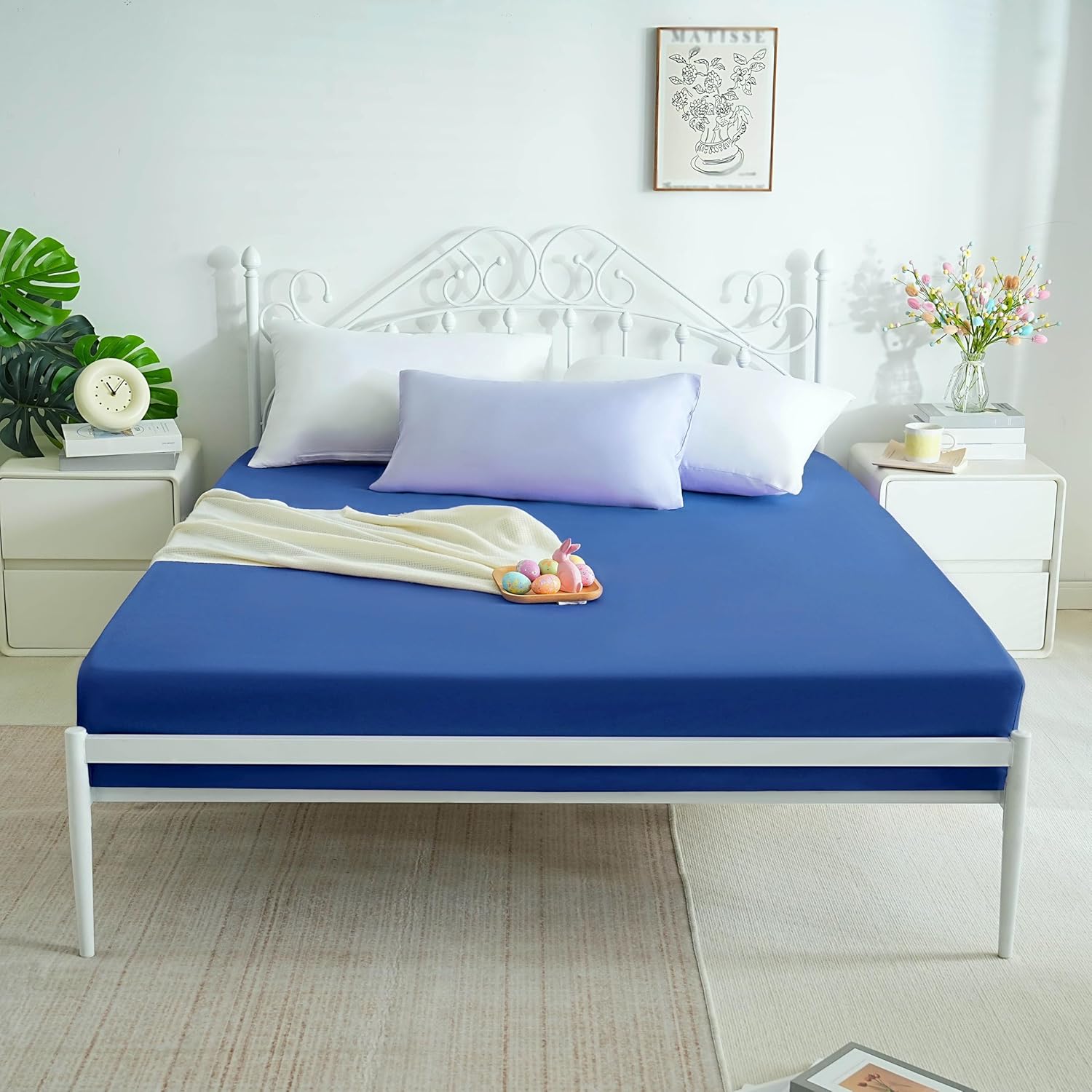 AYSW Fitted Sheet Only Queen Size Deep Pocket 16 Inches Bed Bottom Sheet 1 Piece Premium Soft and Cozy 1800 Brushed Microfiber Wrinkle Fade Resistant Easy Care Stable Blue Holiday Décor 4