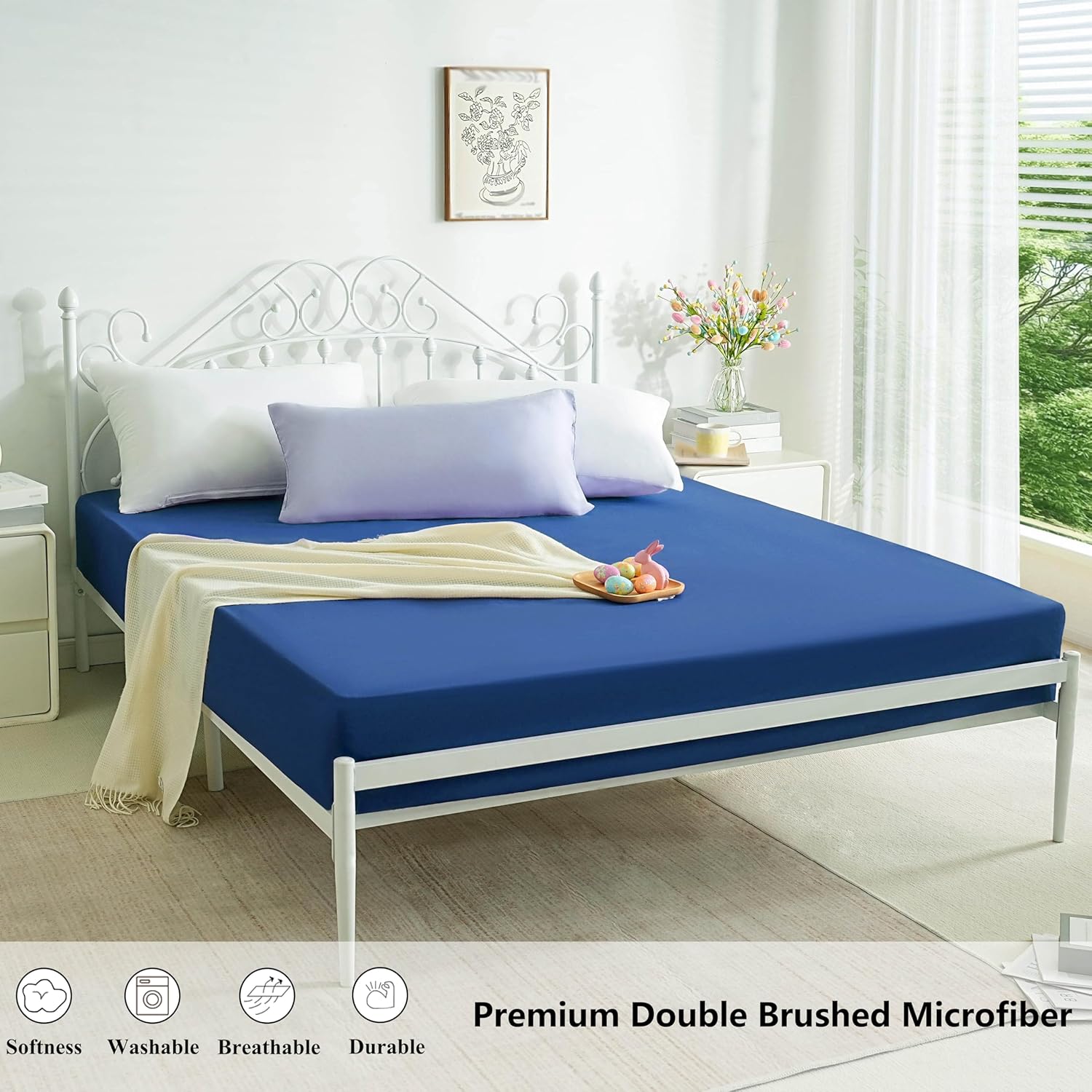 AYSW Fitted Sheet Only Queen Size Deep Pocket 16 Inches Bed Bottom Sheet 1 Piece Premium Soft and Cozy 1800 Brushed Microfiber Wrinkle Fade Resistant Easy Care Stable Blue Holiday Décor 3