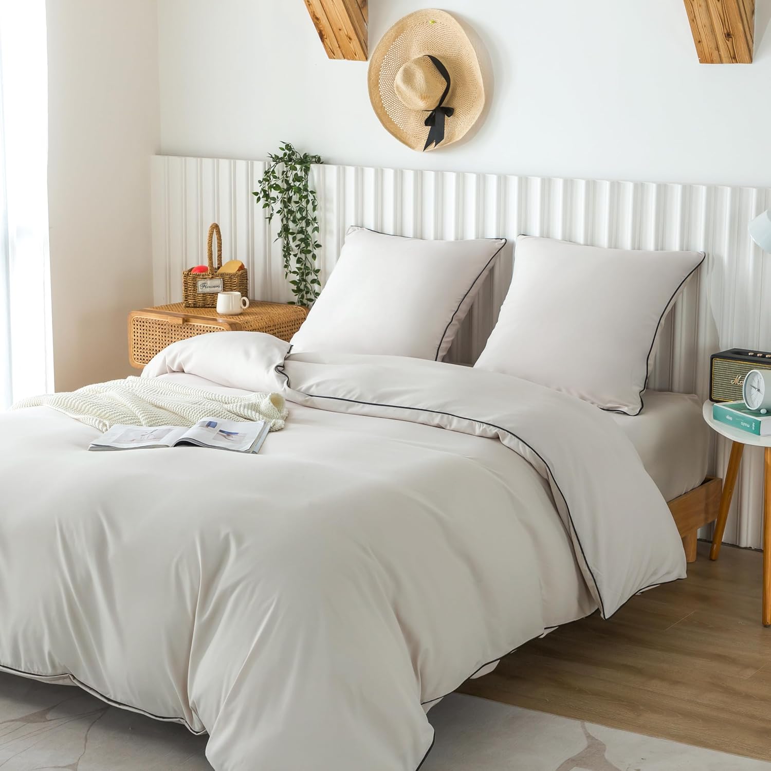 AYSW Duvet Cover 240x260cm + Pillowcases 65x65x2 cm Beige 120 Threads/cm² Bedding Set with Zipper for 2 Persons 3
