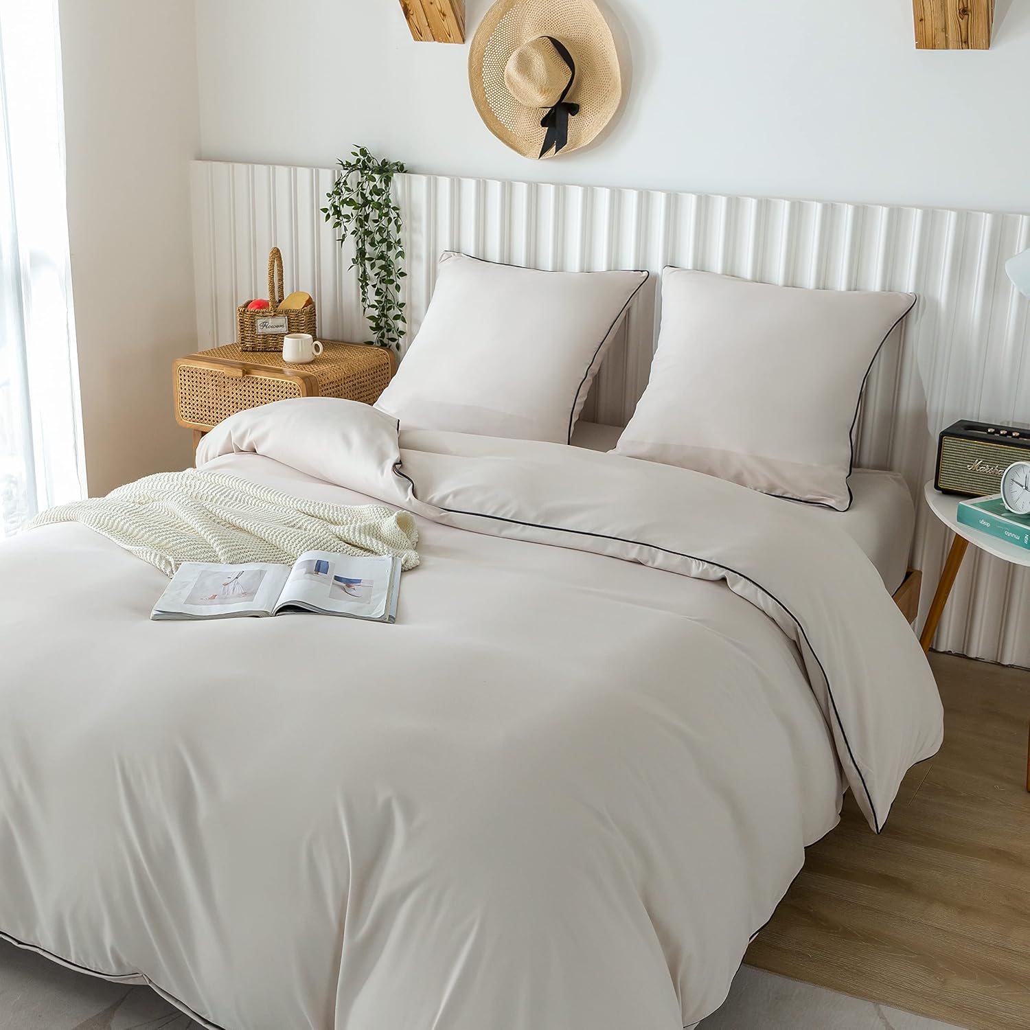 AYSW Duvet Cover 240x260cm + Pillowcases 65x65x2 cm Beige 120 Threads/cm² Bedding Set with Zipper for 2 Persons 4
