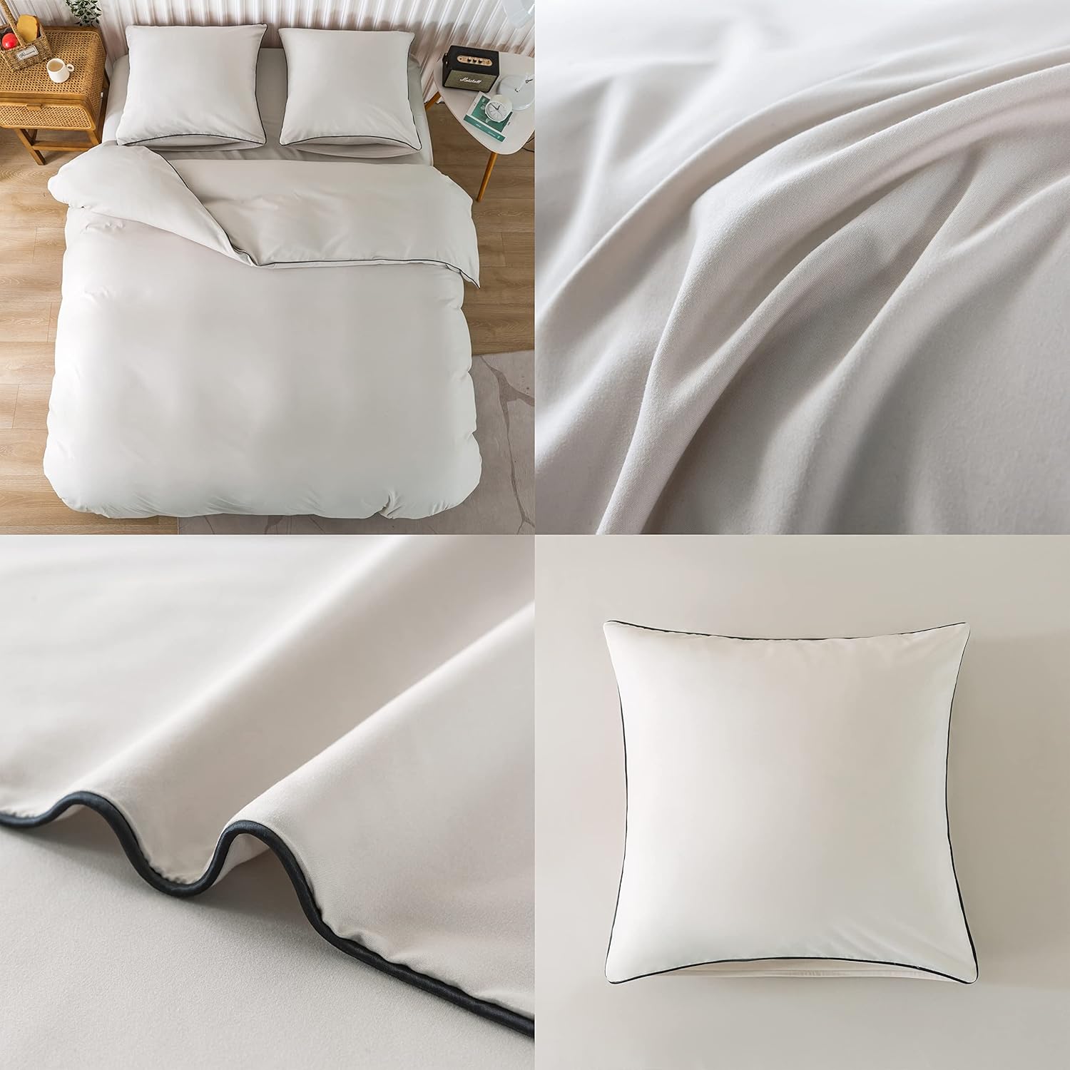AYSW Duvet Cover 240x260cm + Pillowcases 65x65x2 cm Beige 120 Threads/cm² Bedding Set with Zipper for 2 Persons 6