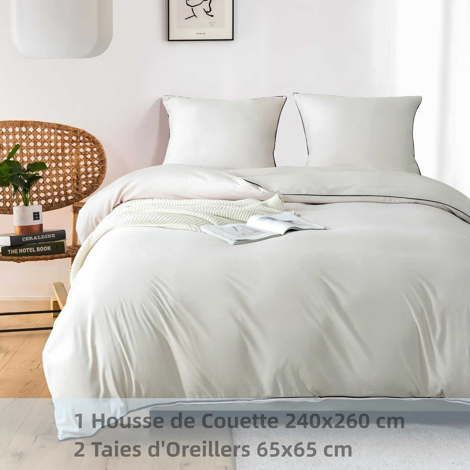 AYSW Duvet Cover 240x260cm + Pillowcases 65x65x2 cm Beige 120 Threads/cm² Bedding Set with Zipper for 2 Persons 9
