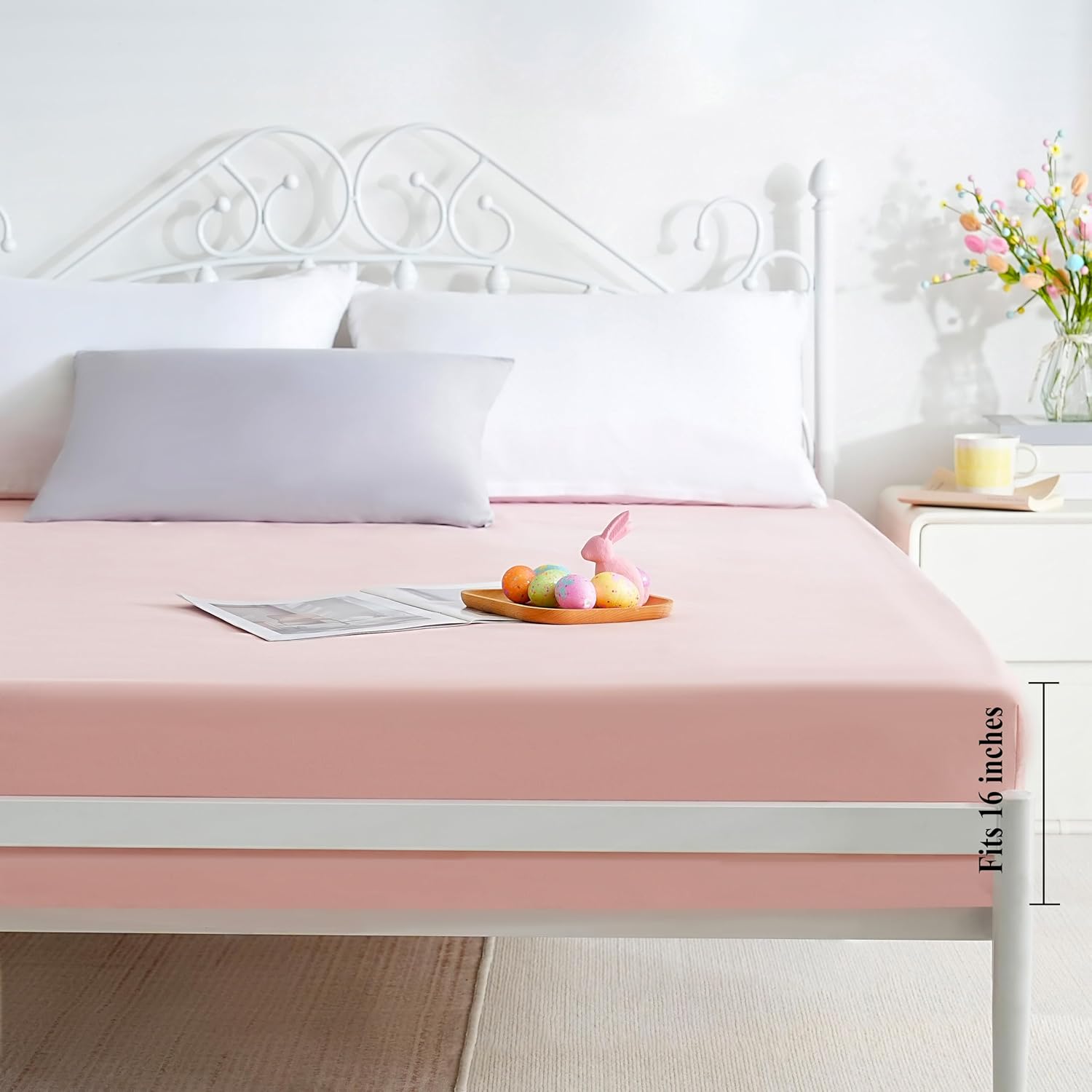 AYSW Fitted Sheet Only Queen Size Deep Pocket 16 Inches Bed Bottom Sheet Premium Soft and Cozy 1800 Brushed Microfiber Wrinkle Fade Resistant Stable Easy Care Pink Holiday Décor 2