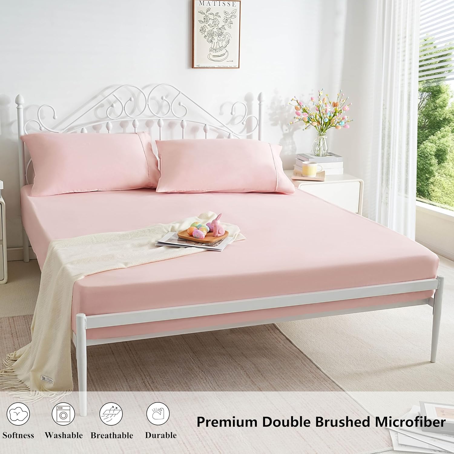 AYSW Fitted Sheet Only Queen Size Deep Pocket 16 Inches Bed Bottom Sheet Premium Soft and Cozy 1800 Brushed Microfiber Wrinkle Fade Resistant Stable Easy Care Pink Holiday Décor 3