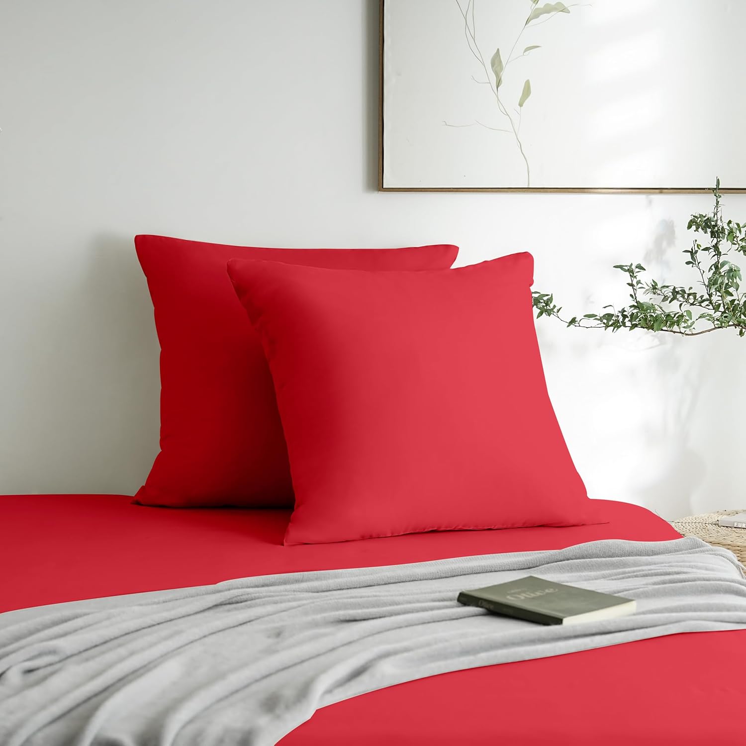 AYSW Set of 2- Pillowcases 65x65cm Wine Red Pillowcase with A Zipper in Microfiber 3