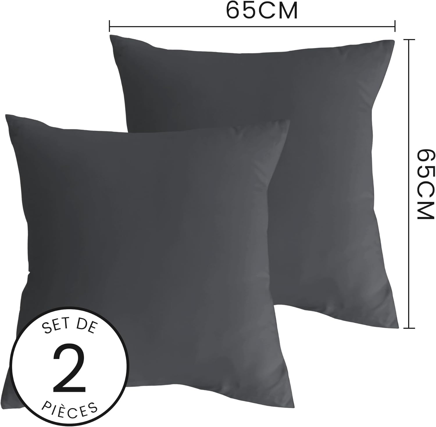 AYSW Lot de 4- Taies d'oreiller 65x65cm Gris Housse d'oreiller avec Une Fermeture éclair en Microfibre 2