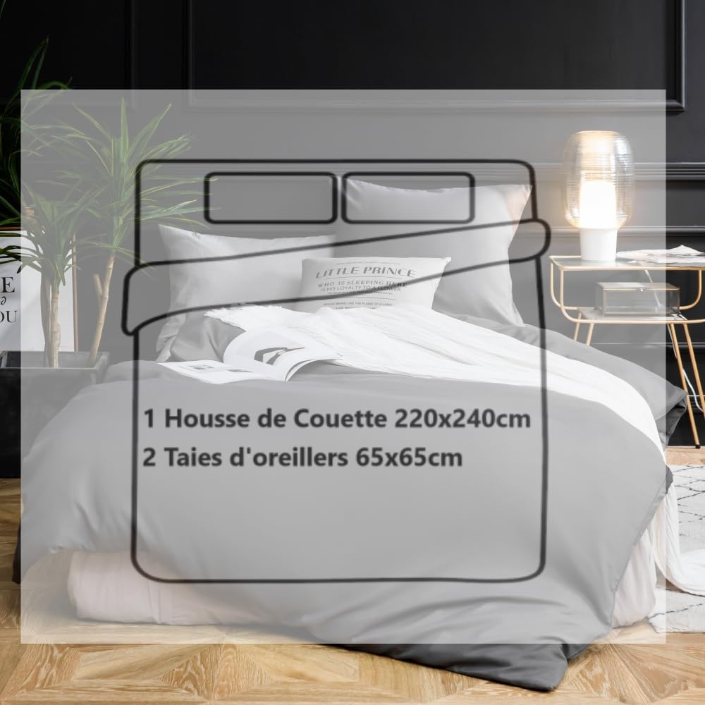 AYSW Duvet Cover 220x240cm+2 Pillowcases 65x65cm Navy Blue Bedding Set Adult 2 Person 100 Thread/cm² in Microfiber with Zipper 6