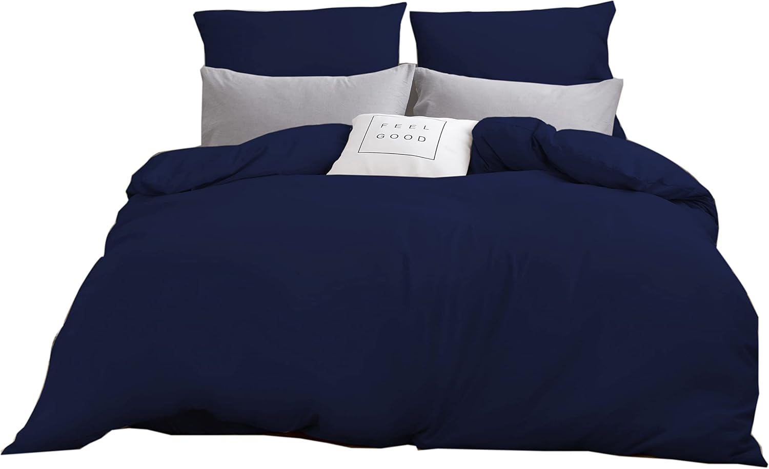 AYSW Duvet Cover 220x240cm+2 Pillowcases 65x65cm Navy Blue Bedding Set Adult 2 Person 100 Thread/cm² in Microfiber with Zipper 5