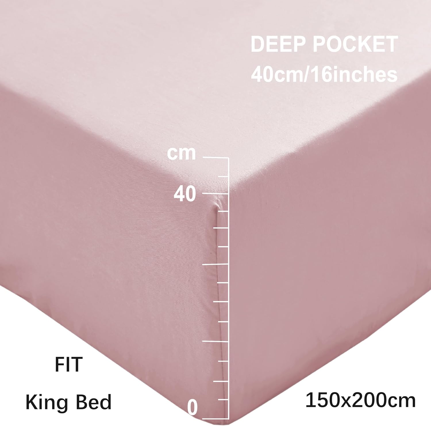 AYSW Fitted Sheet Set King Size 16" Deep Pocket with 1 Bedsheet and 2 Pillowcases Gift Polyester Pink 2