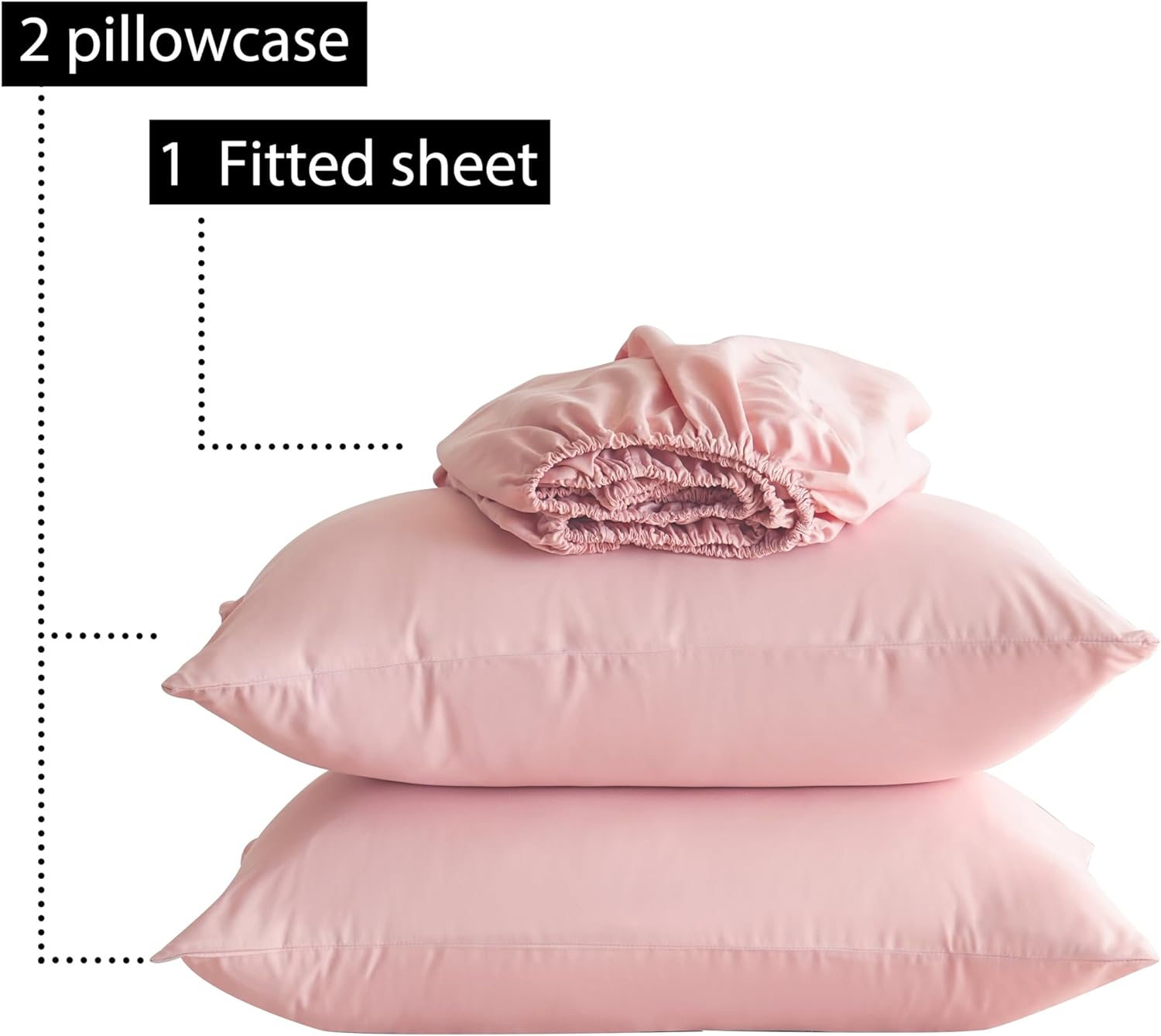 AYSW Fitted Sheet Set King Size 16" Deep Pocket with 1 Bedsheet and 2 Pillowcases Gift Polyester Pink 3