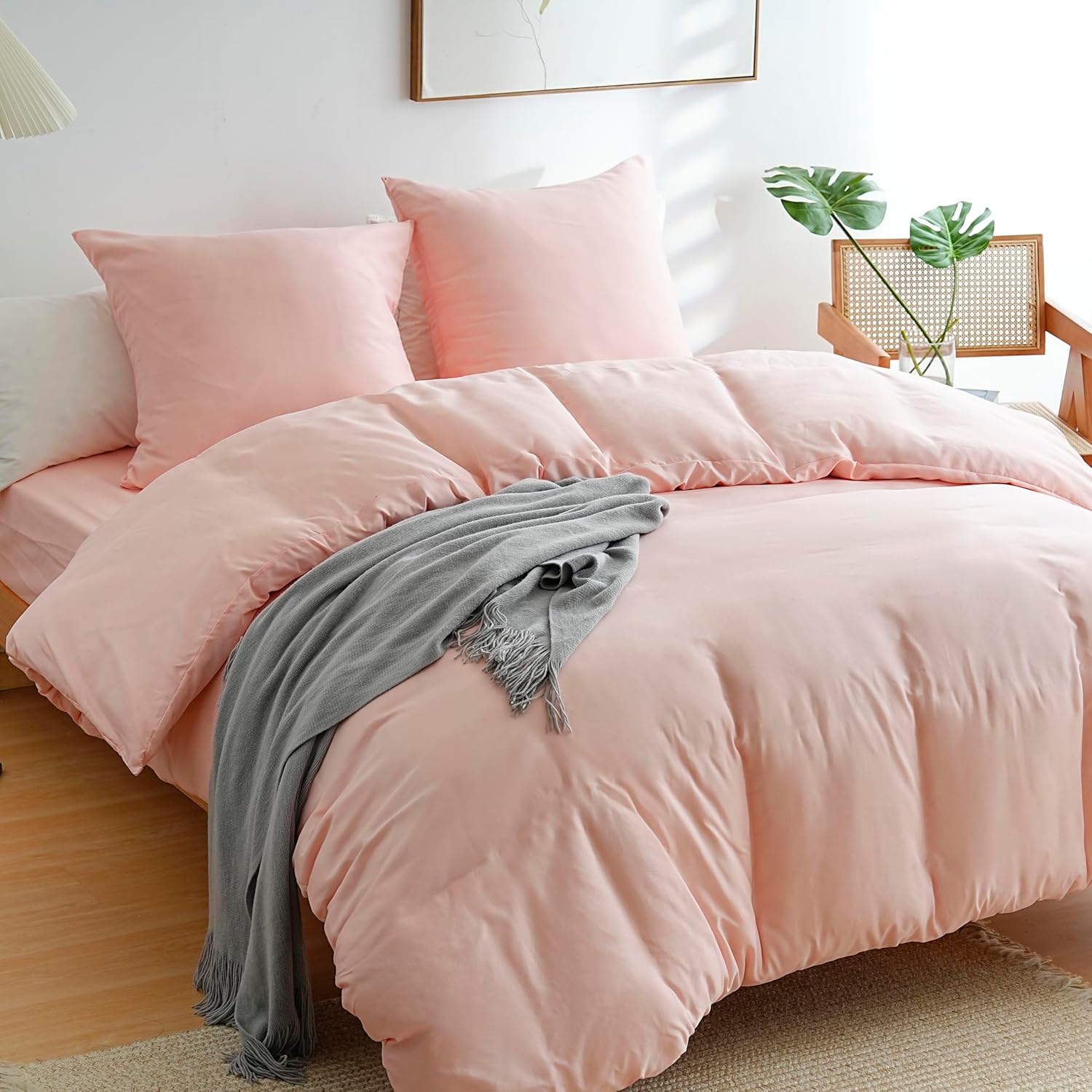 AYSW Housse de Couette 140x190/200cm+1 Taies d'oreillers 65x65cm Beige Parure de Lit 1 Personnes 100 Fils/cm² en Microfibre avec Fermeture Éclair 10