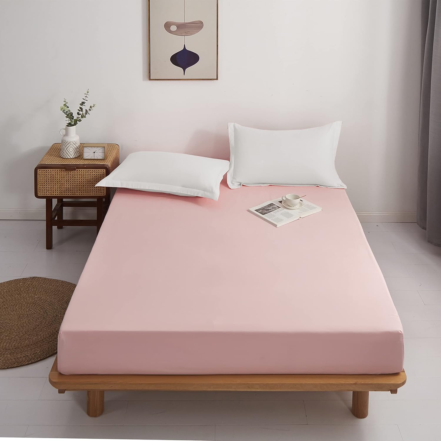 AYSW Drap Housse 160x200cm avec Bonnet 30cm Rose Drap Housse 100 GSM en Microfibre de Haute Qualité 100% Polyester Doux, Résistant, Anti Plis 2