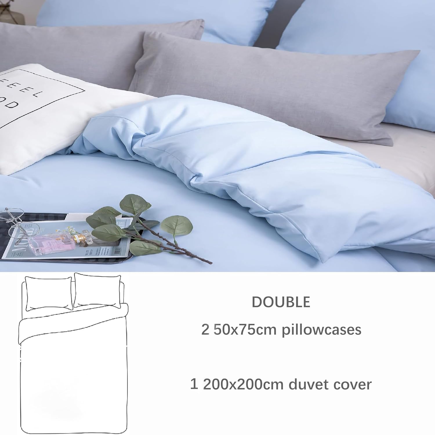 AYSW Warm Bedding Double Duvet Cover Set 3 PCS Plain Brushed Microfiber Bedding 1 Duvet Cover with 2 Zippers and 2 Pillowcases Light Blue 4