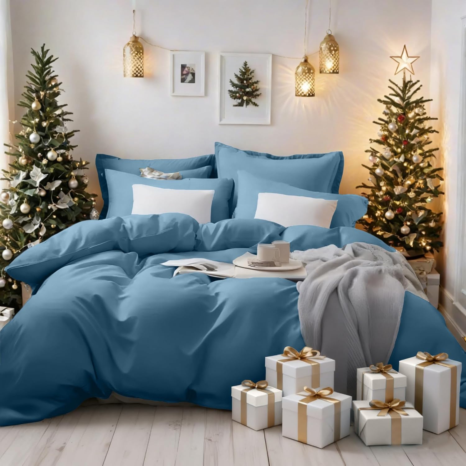AYSW Warm Bedding Double Duvet Cover Set 3 PCS Plain Brushed Microfiber Bedding 1 Duvet Cover with 2 Zippers and 2 Pillowcases Light Blue 7