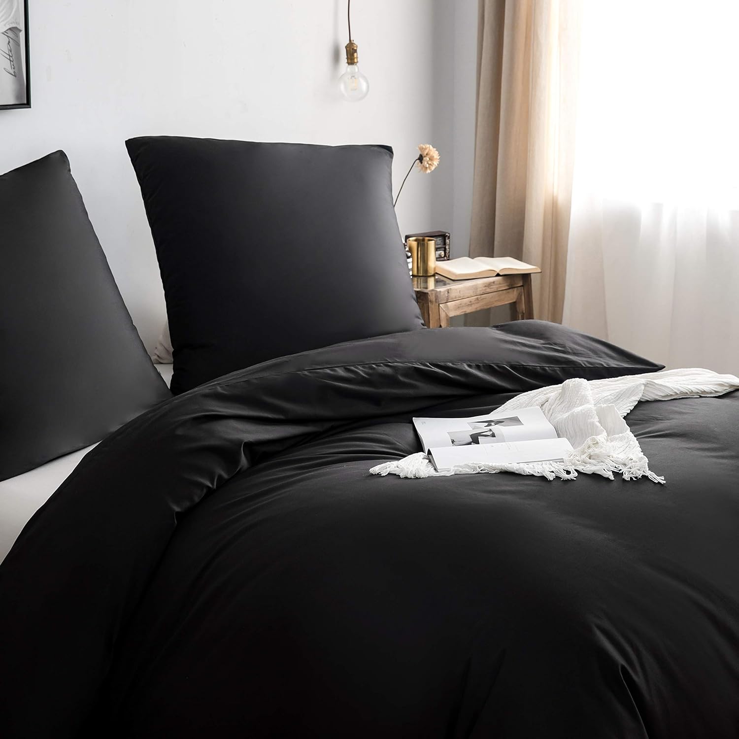 Cotton Bedding 155x220 cm Black 1 duvet cover with 1 pillowcase 80x80 cm 3